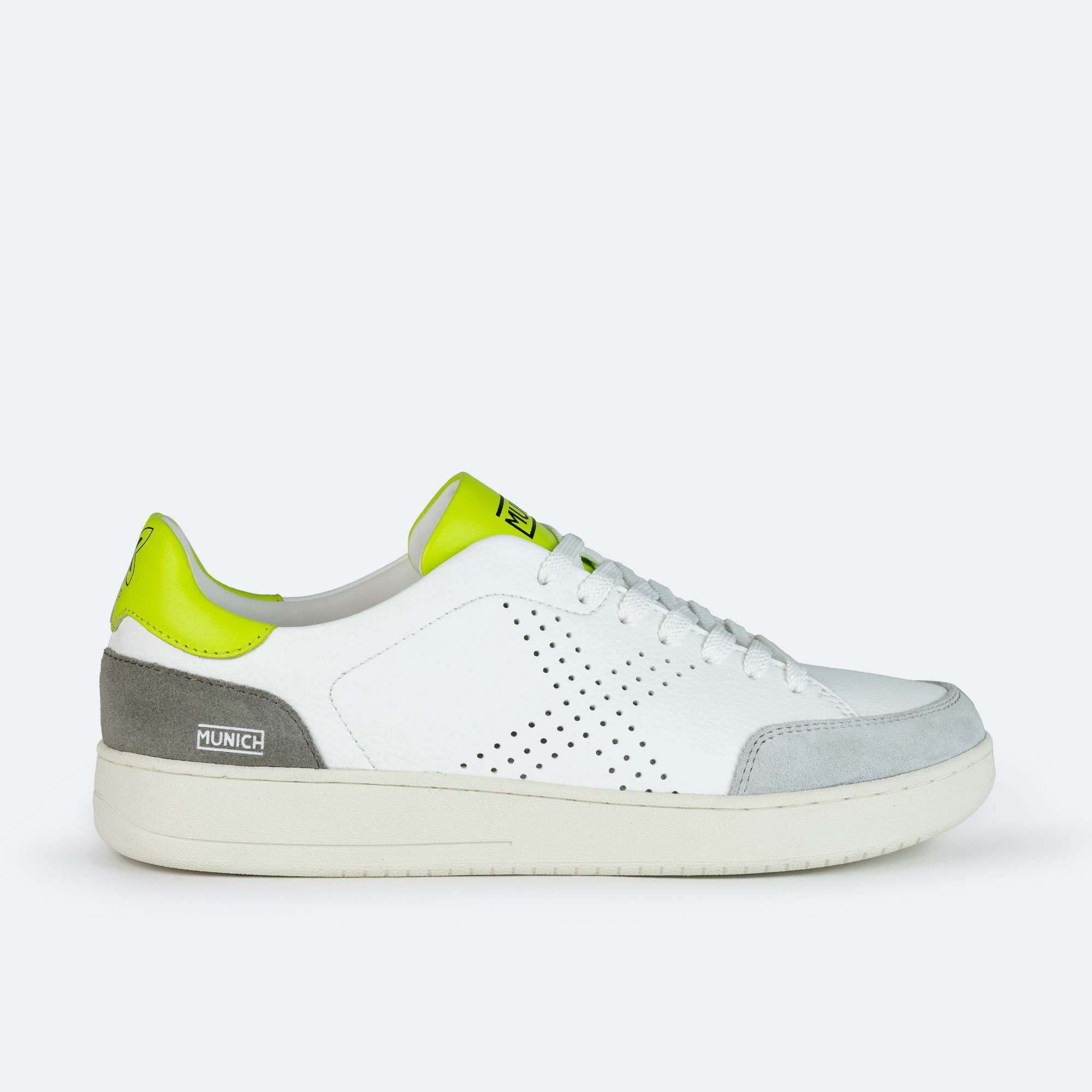 Munich Sneakers uomo pelle bianca dettagli lime