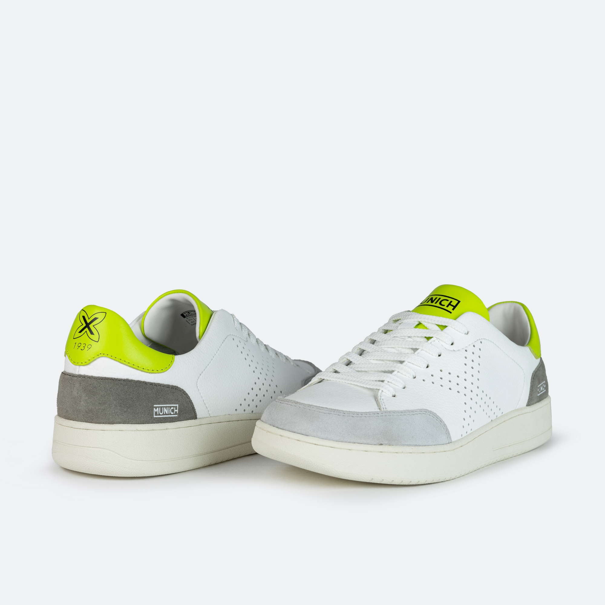 Munich Sneakers uomo pelle bianca dettagli lime