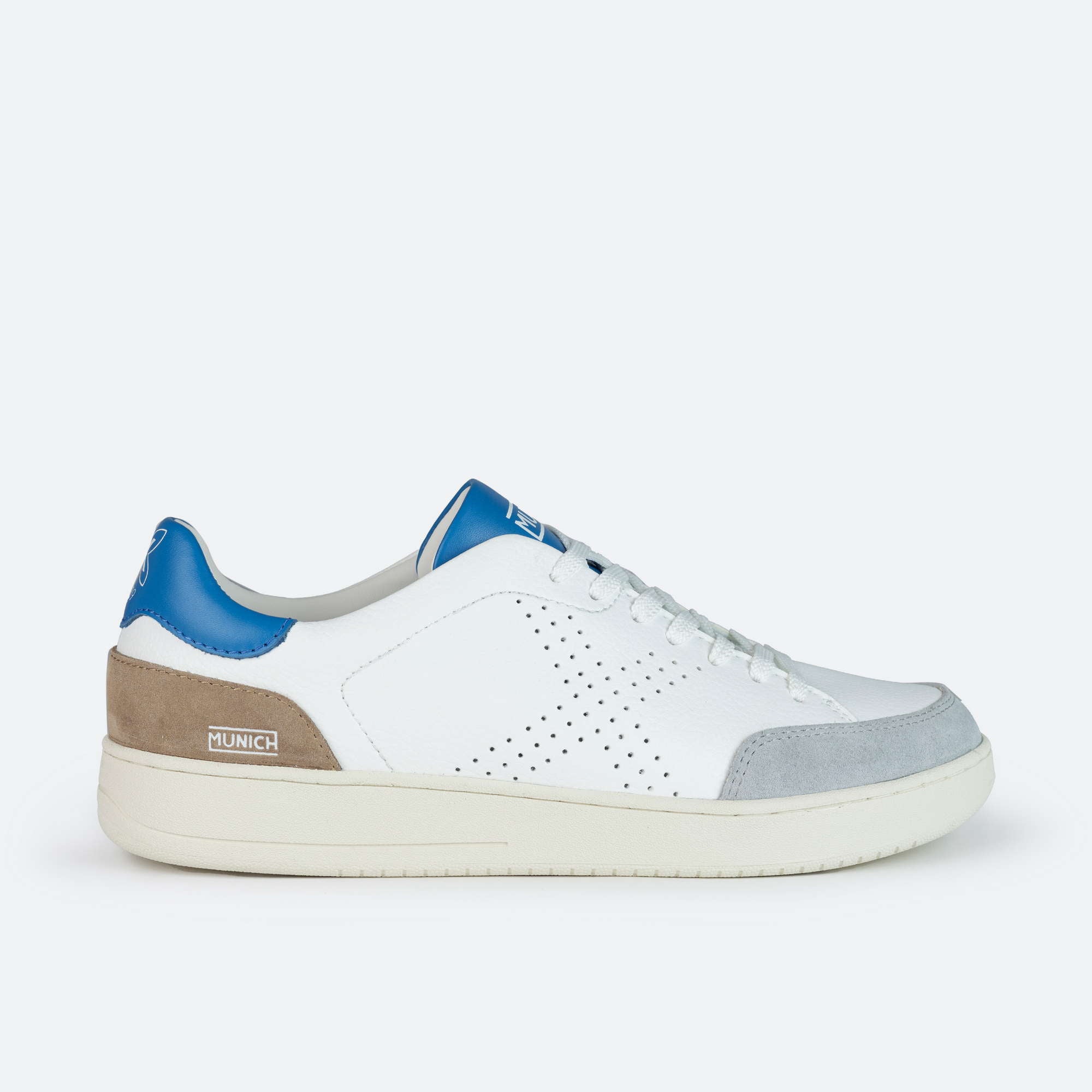 Munich Sneakers uomo pelle bianca dettagli azzurro
