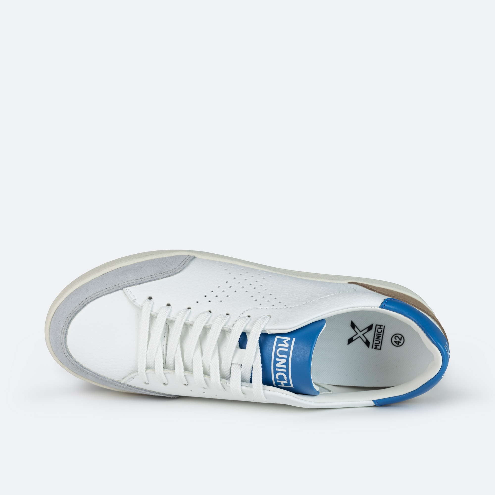 Munich Sneakers uomo pelle bianca dettagli azzurro