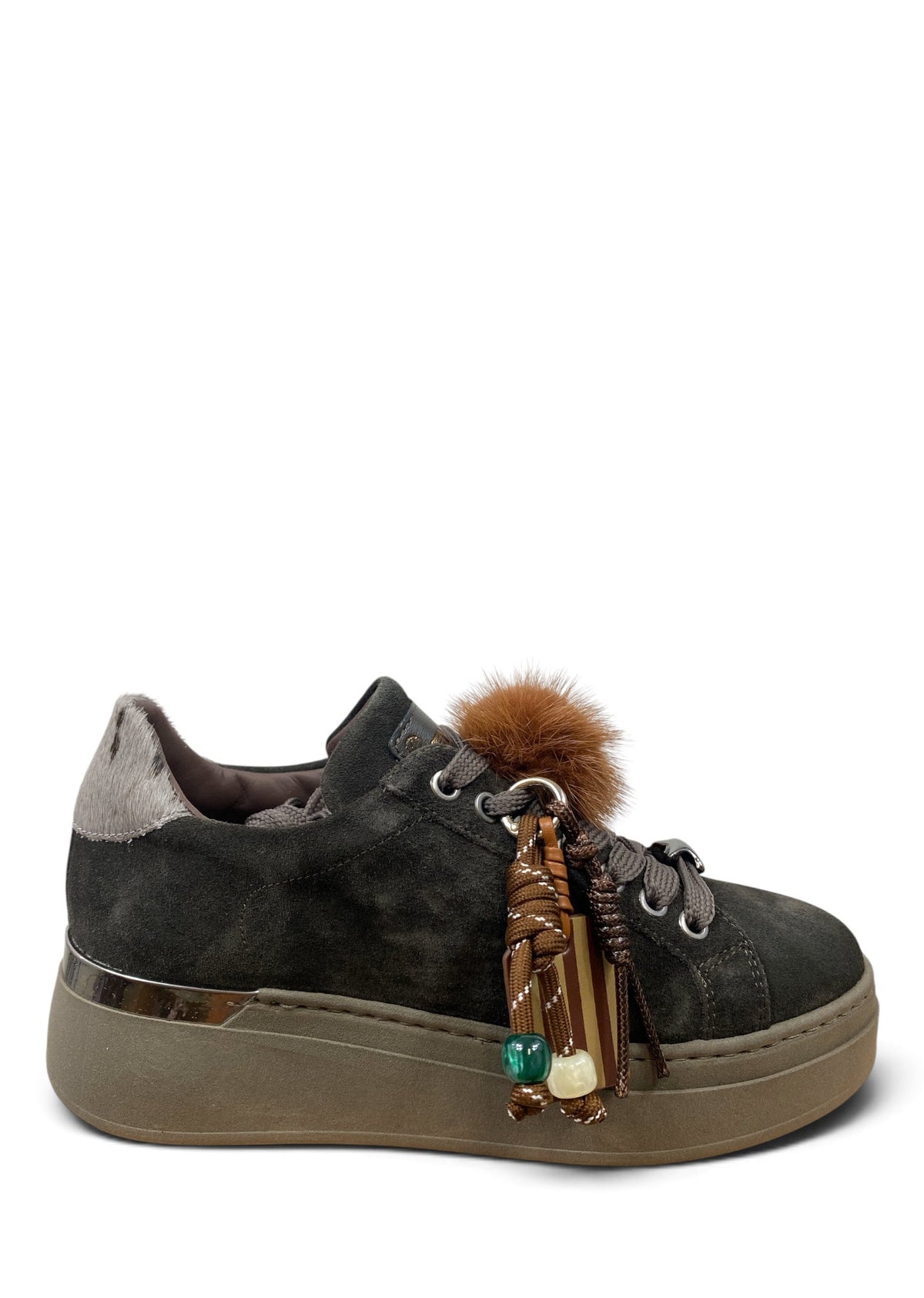MÉLINÉ SNEAKERS SUEDE PONPOM CARBONE
