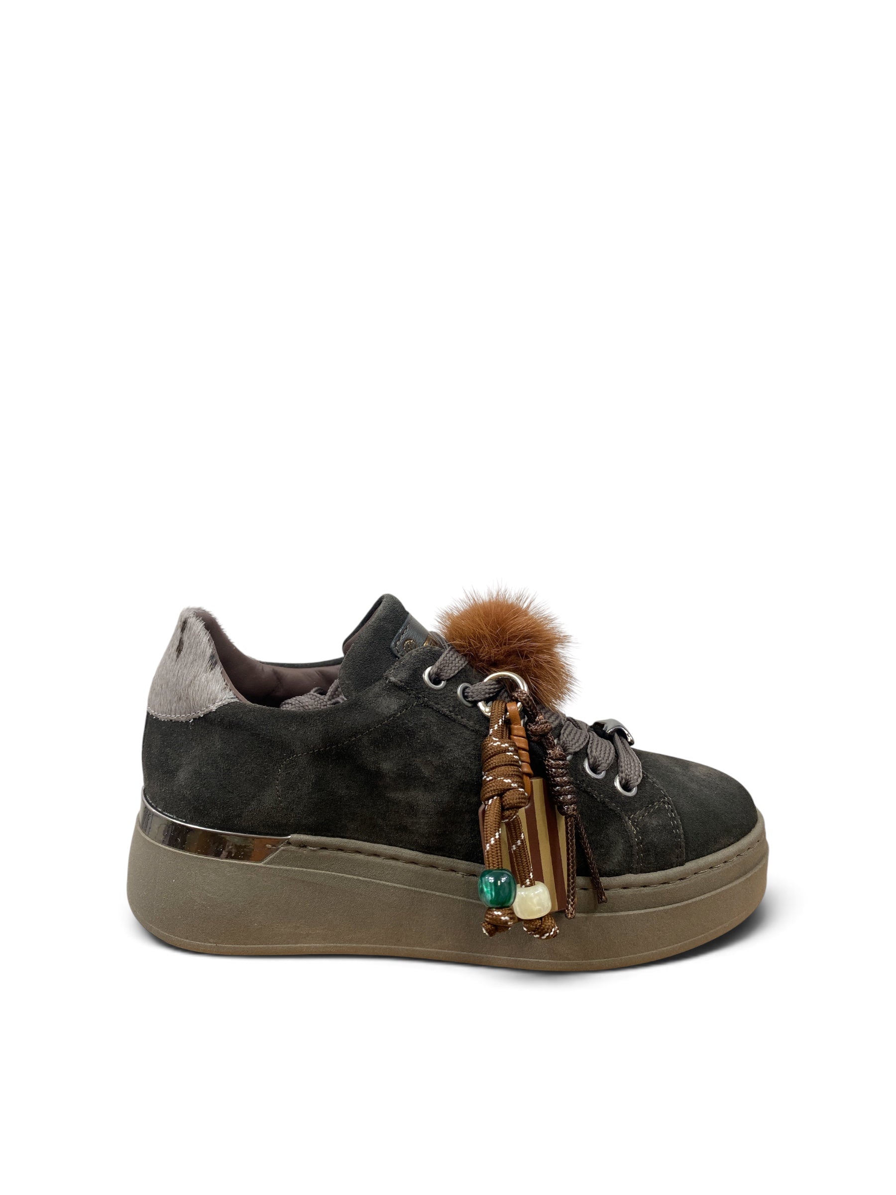 MÉLINÉ SNEAKERS SUEDE PONPOM CARBONE