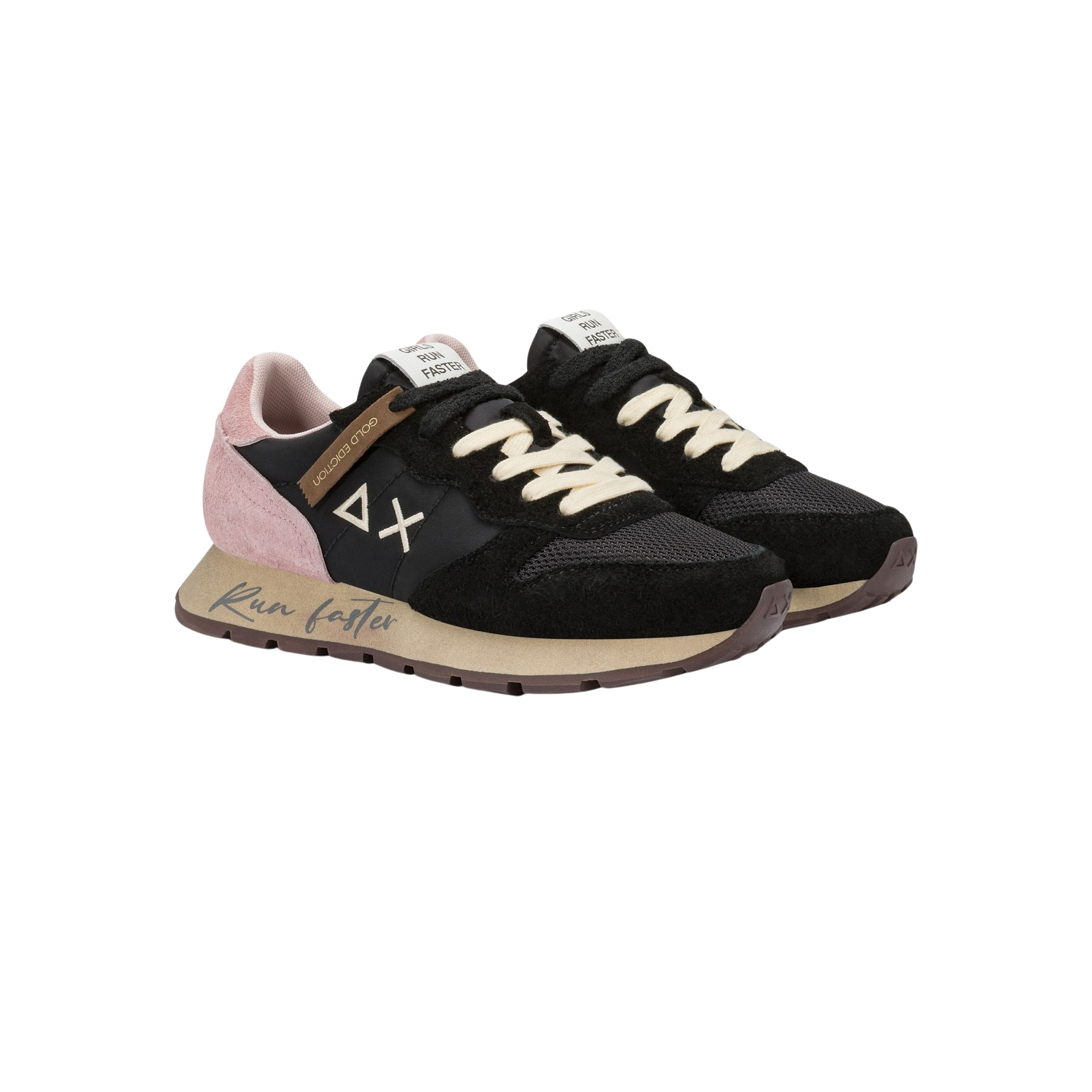 SUN68 Sneaker donna stile vintage in nylon mesh suede nero e rosa