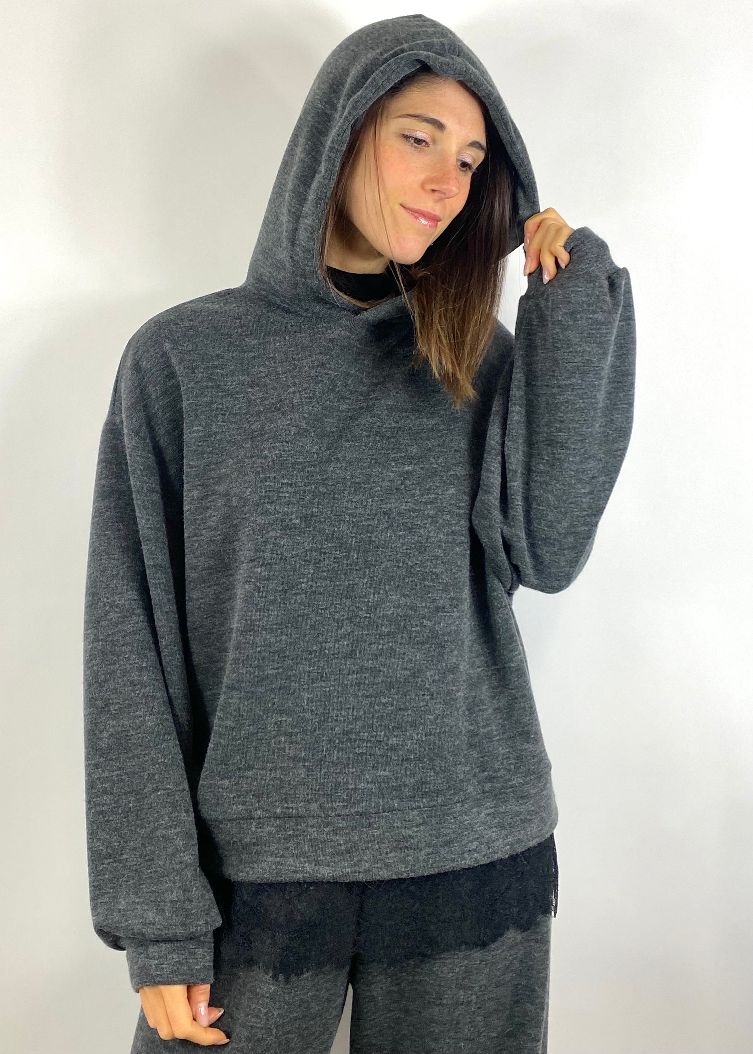 SUSY MIX FELPA GRIGIA CON PIZZO