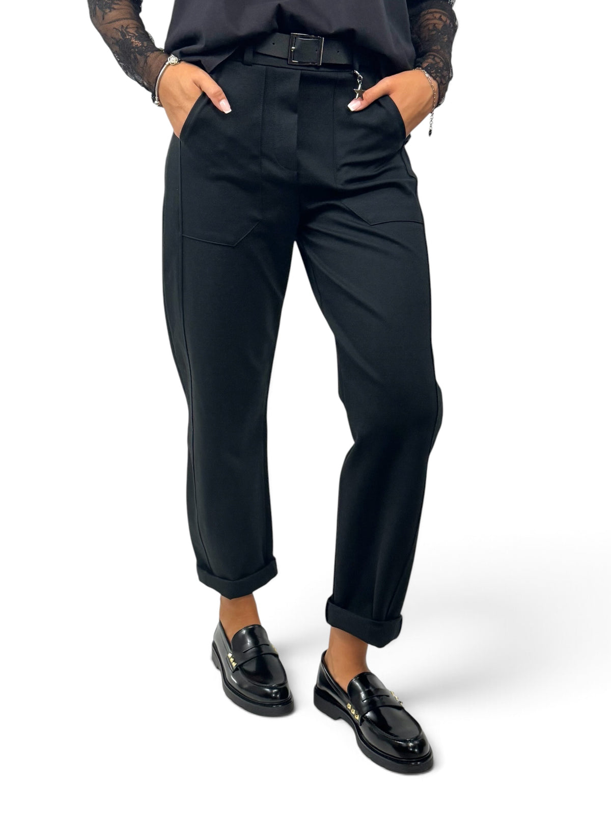 SUSY MIX PANTALONE NERO CON CINTURA