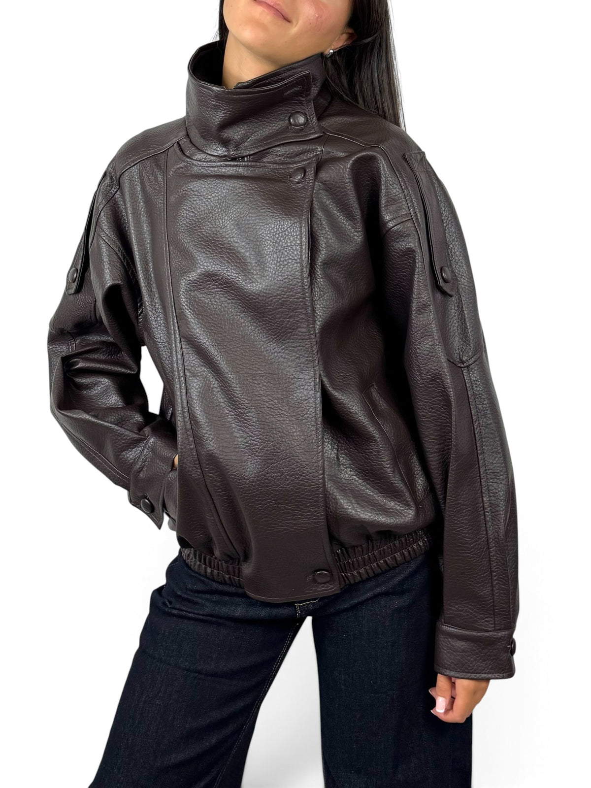 CECILE GIUBBOTTO BOMBER IN SIMILPELLE TESTA DI MORO
