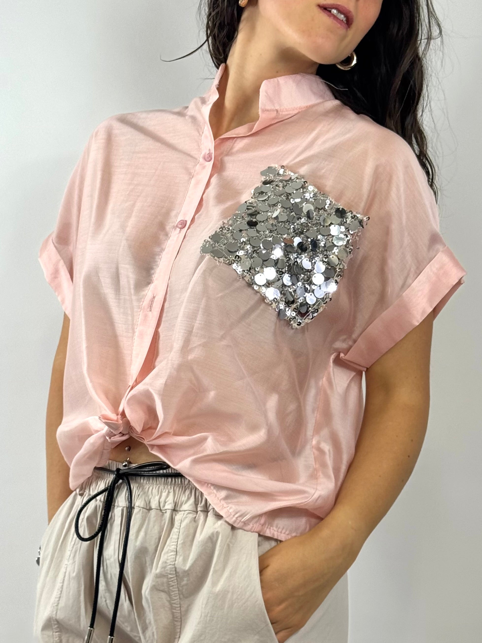 CECILE CAMICIA ROSA CON TASCA STRASS