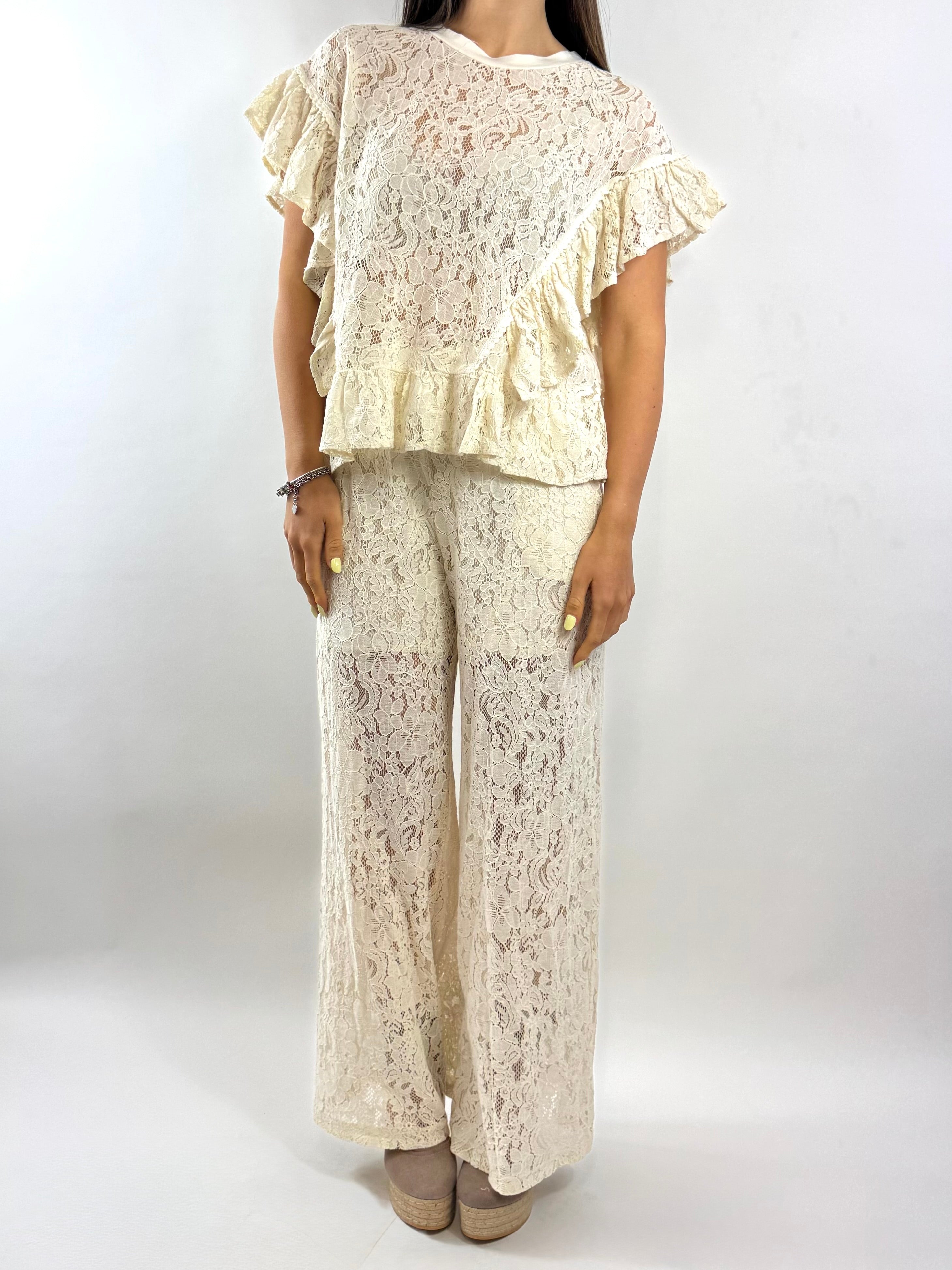 SUSY MIX PANTALONI PIZZO BURRO
