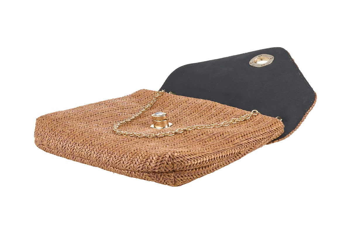 ANNA CECERE POCHETTE RAFIA CARAMELLO
