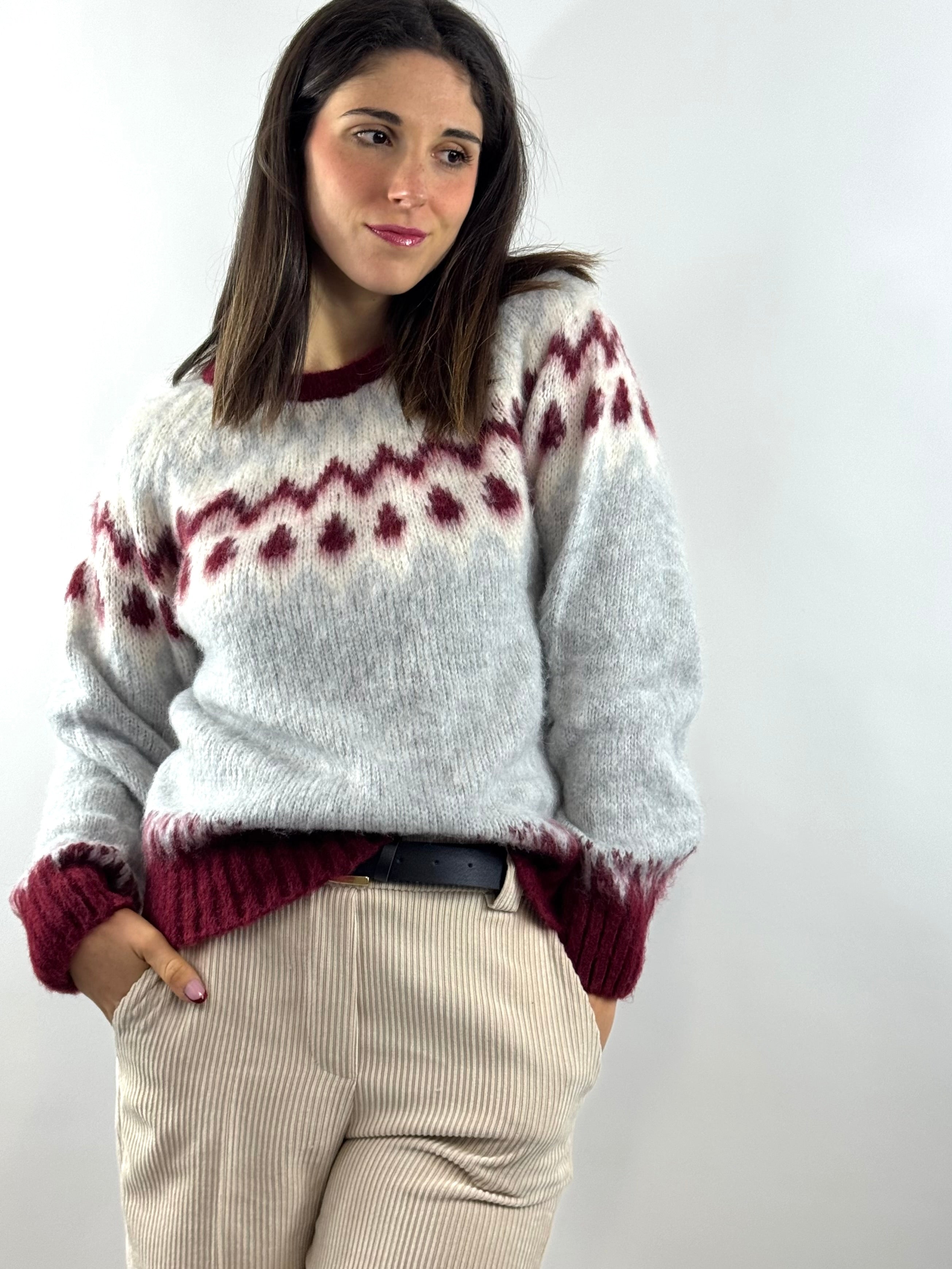 KIKISIX MAGLIONE JAQUARD GRIGIO
