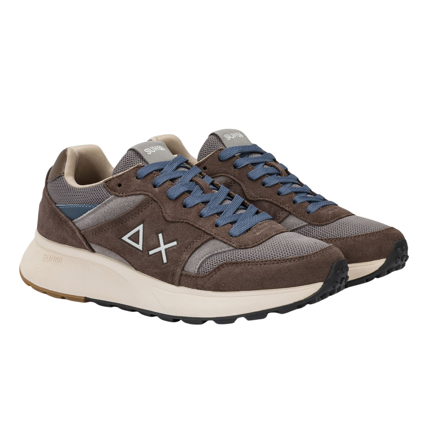 SUN68 Sneakers uomo in suede e mesh marrone