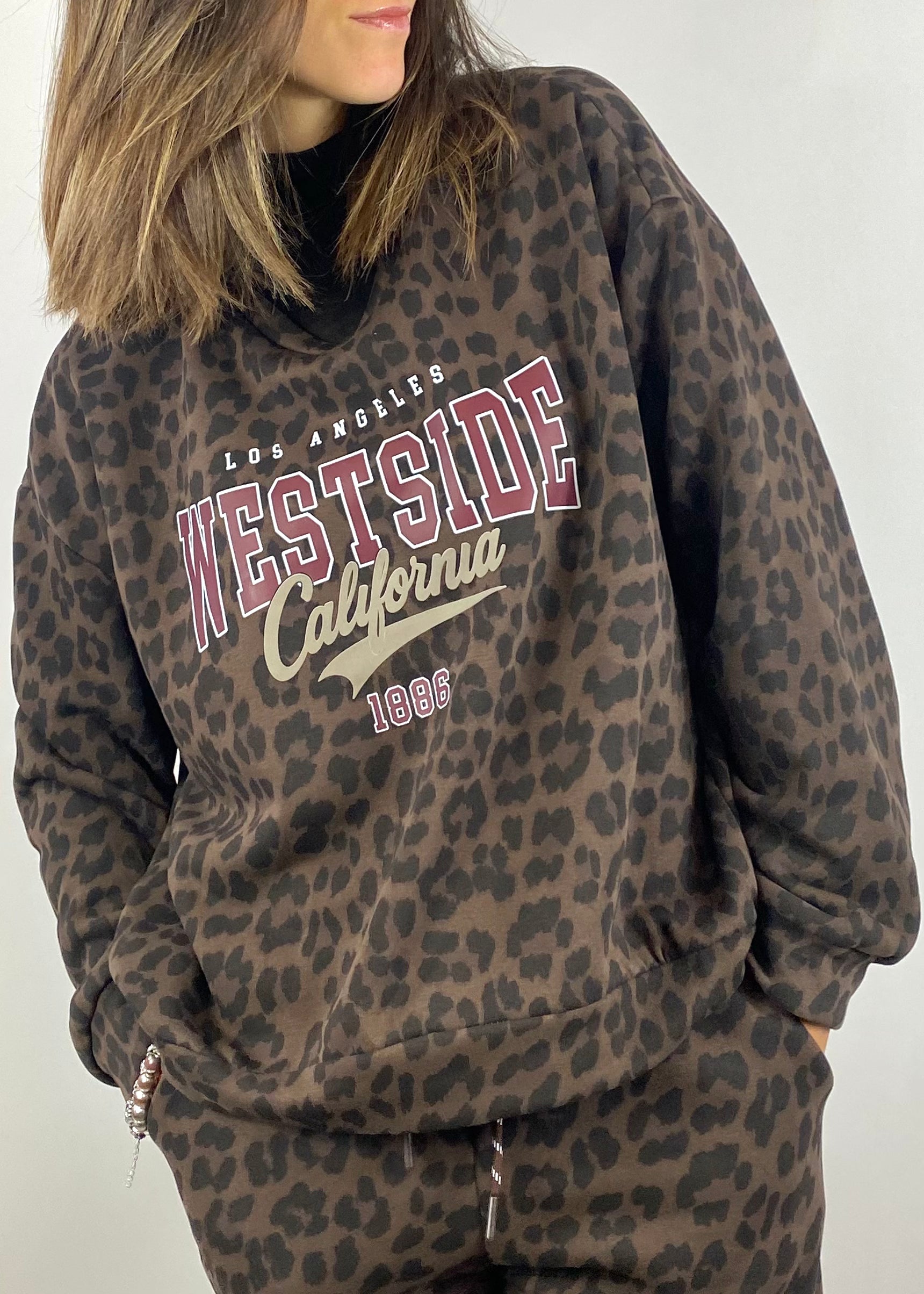 KIKISIX FELPA ANIMALIER CON SCRITTA