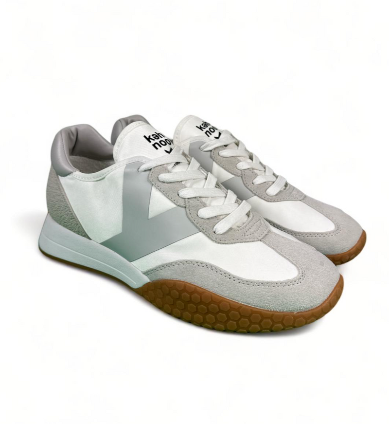 Kehnoo Sneakers uomo in tela bianca e suede grigio chiaro