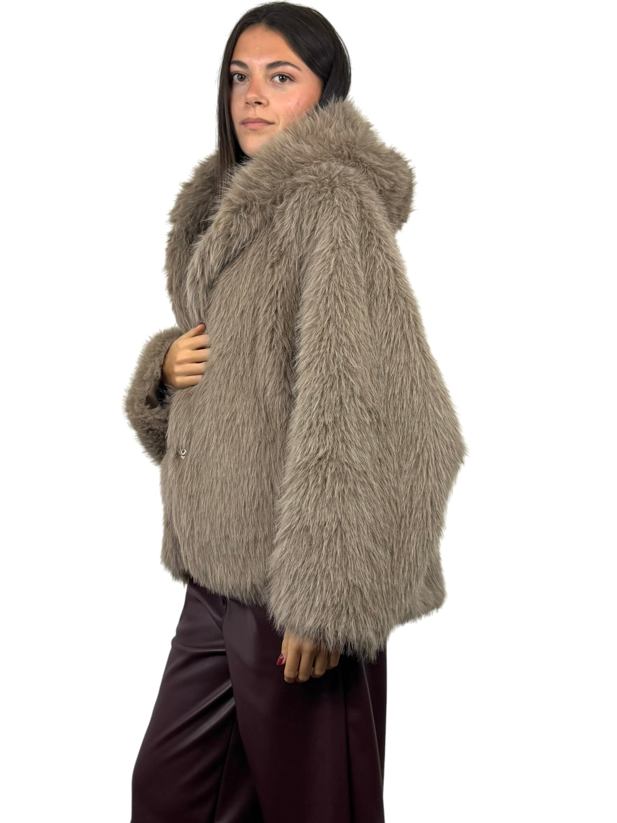 CECILE GIACCA IN ECOFUR BEIGE SCURO