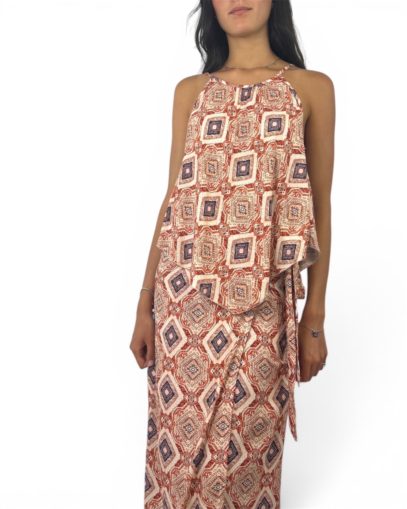 KIKISIX TOP SCOLLO AMERICANA STAMPATO ROSA