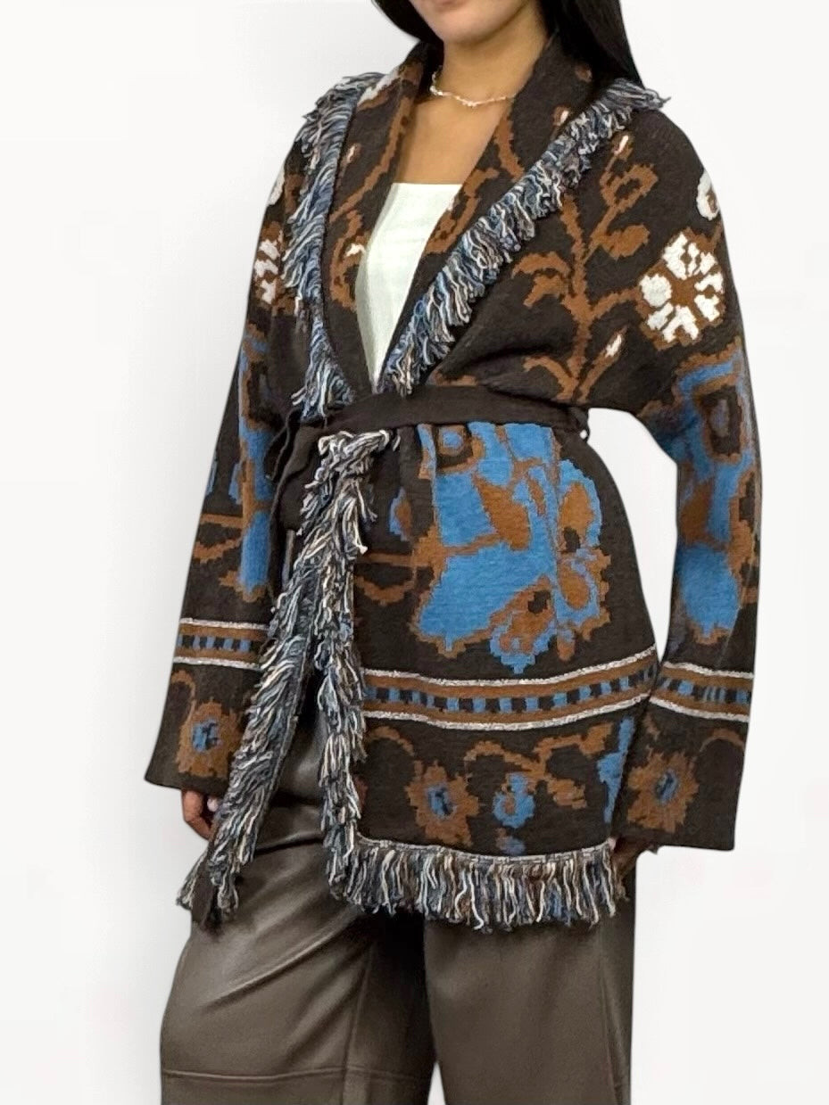 CECILE CARDIGAN CON CINTURA ALANUI MARRONE CELESTE