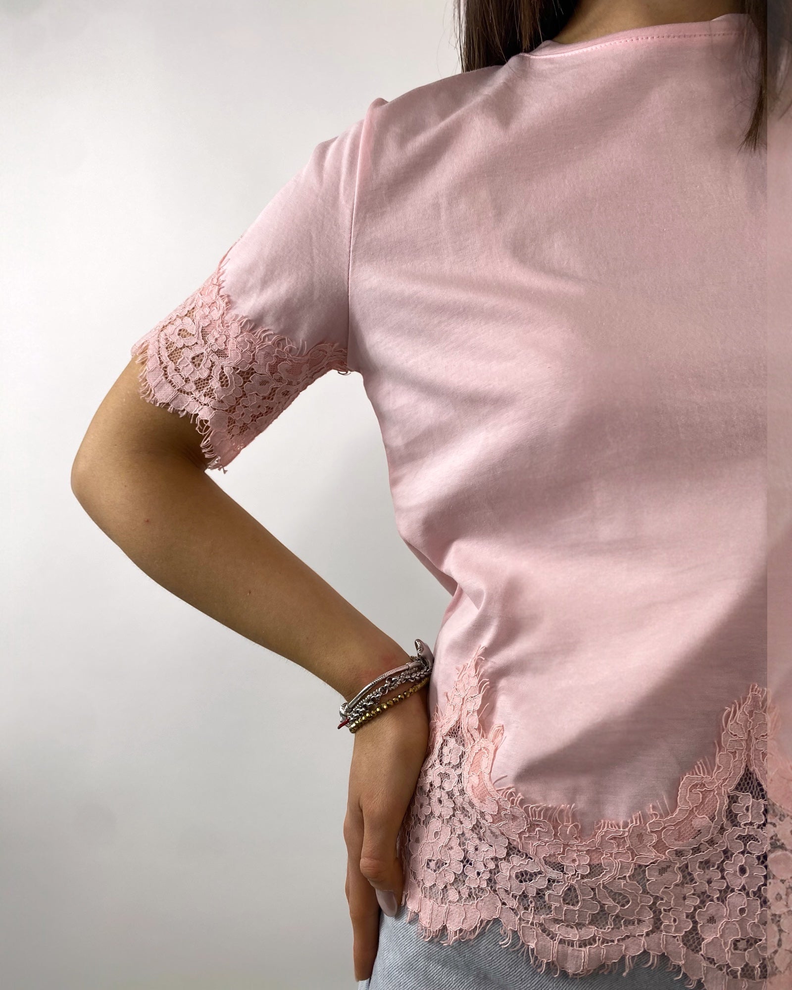 SUSY MIX T-SHIRT CON PIZZO ROSA