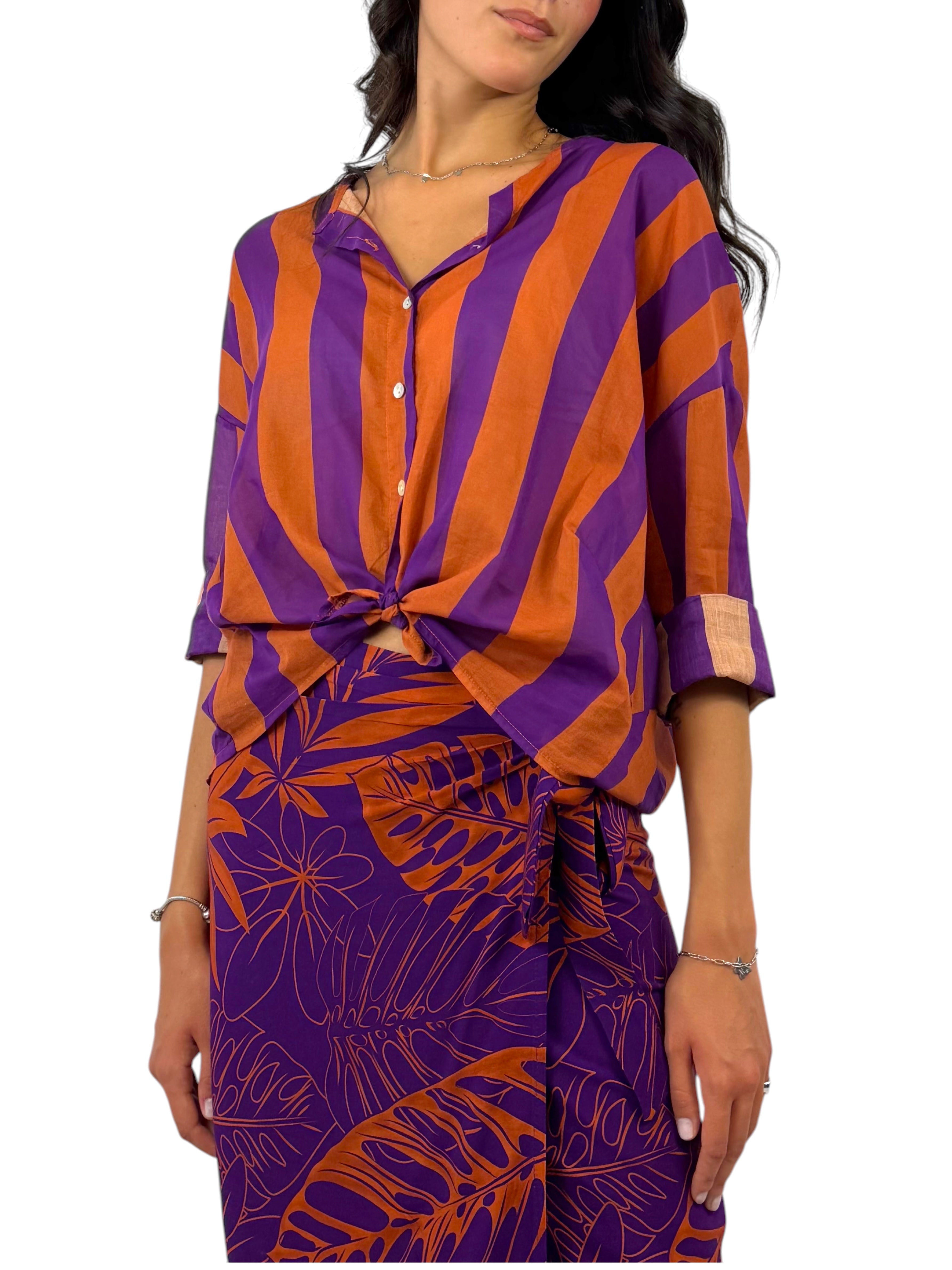 KIKISIX CAMICIA RIGHE VIOLA