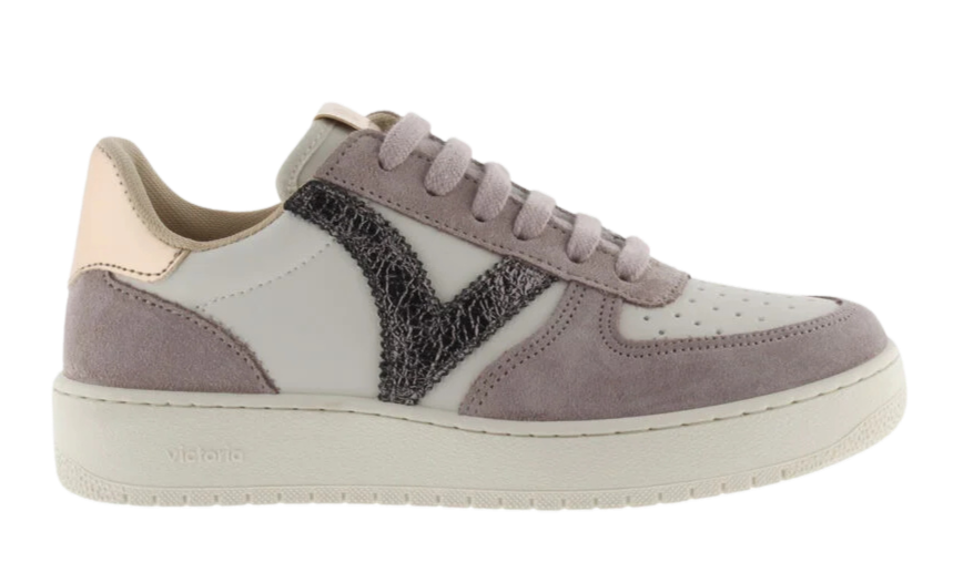 VICTORIA Sneaker donna in pelle e suede e dettagli laminati rosa