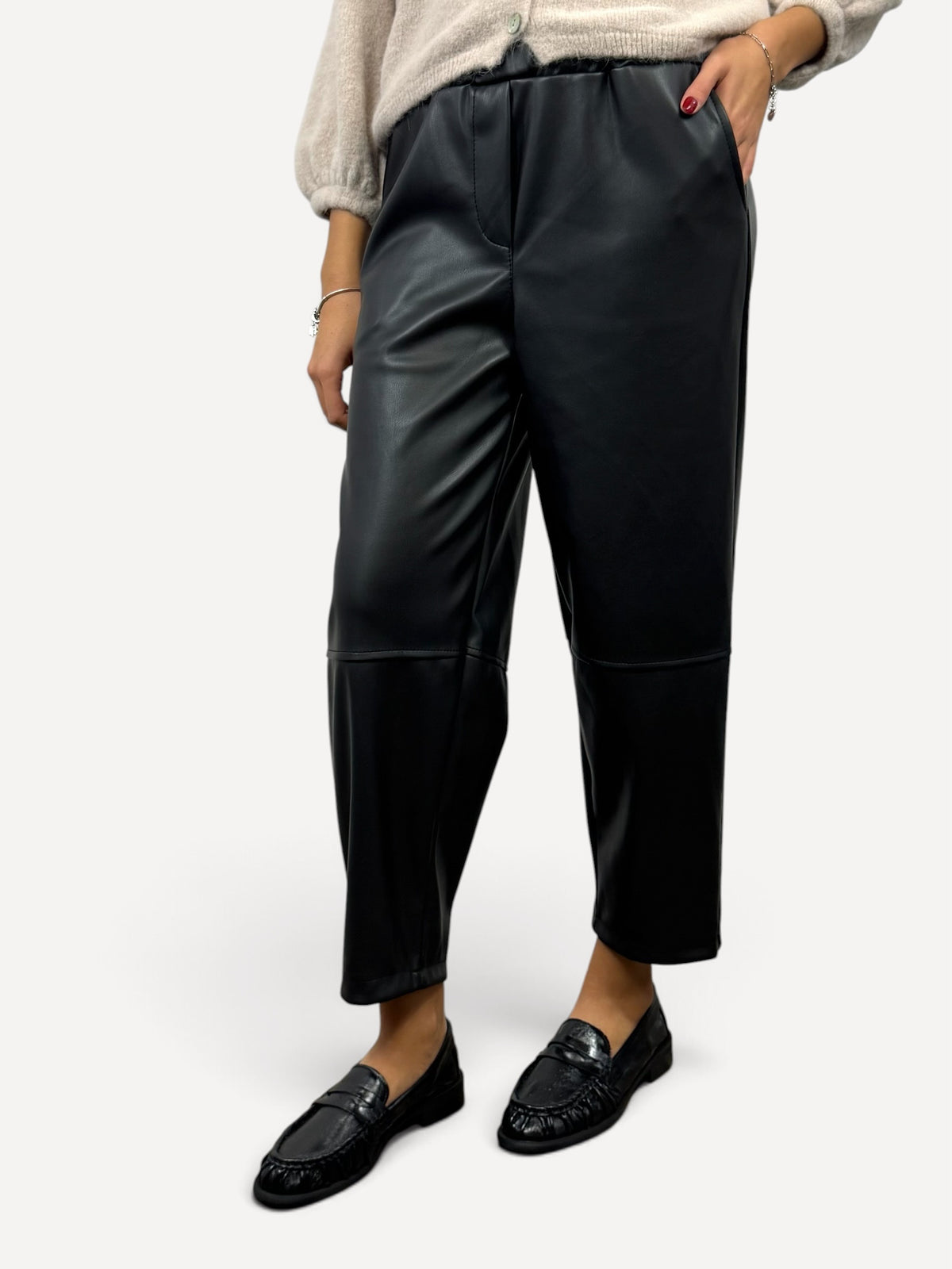CECILE PANTALONI SIMILPELLE NERO
