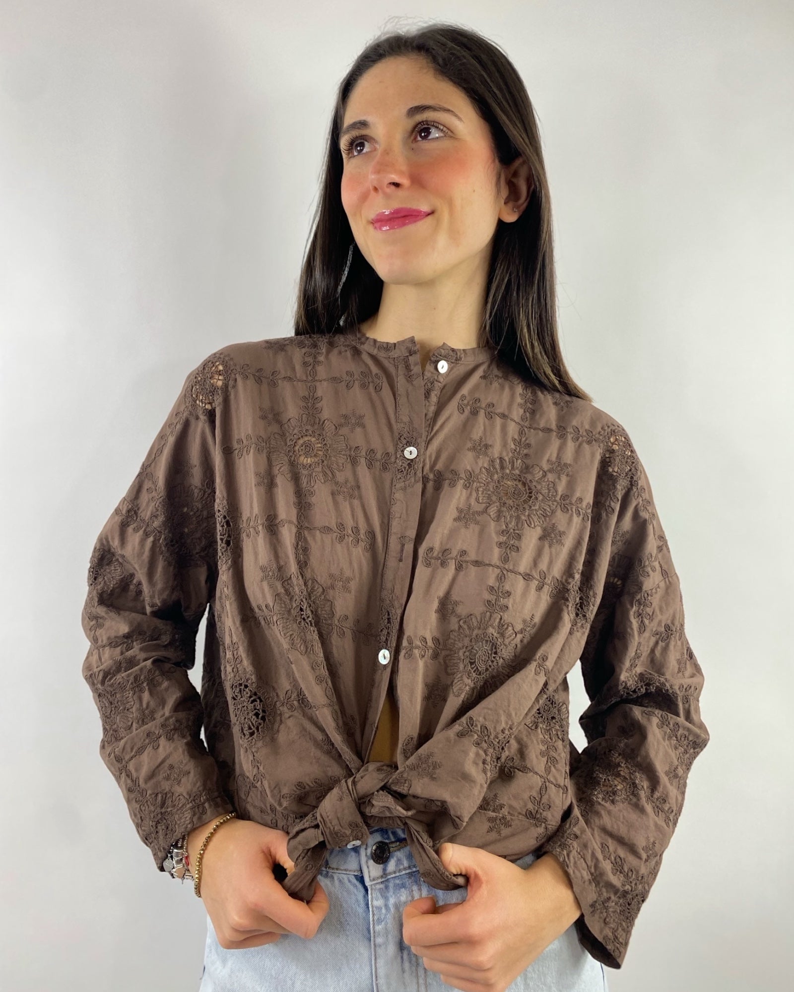 SUSY MIX CAMICIA RICAMI CAFFE