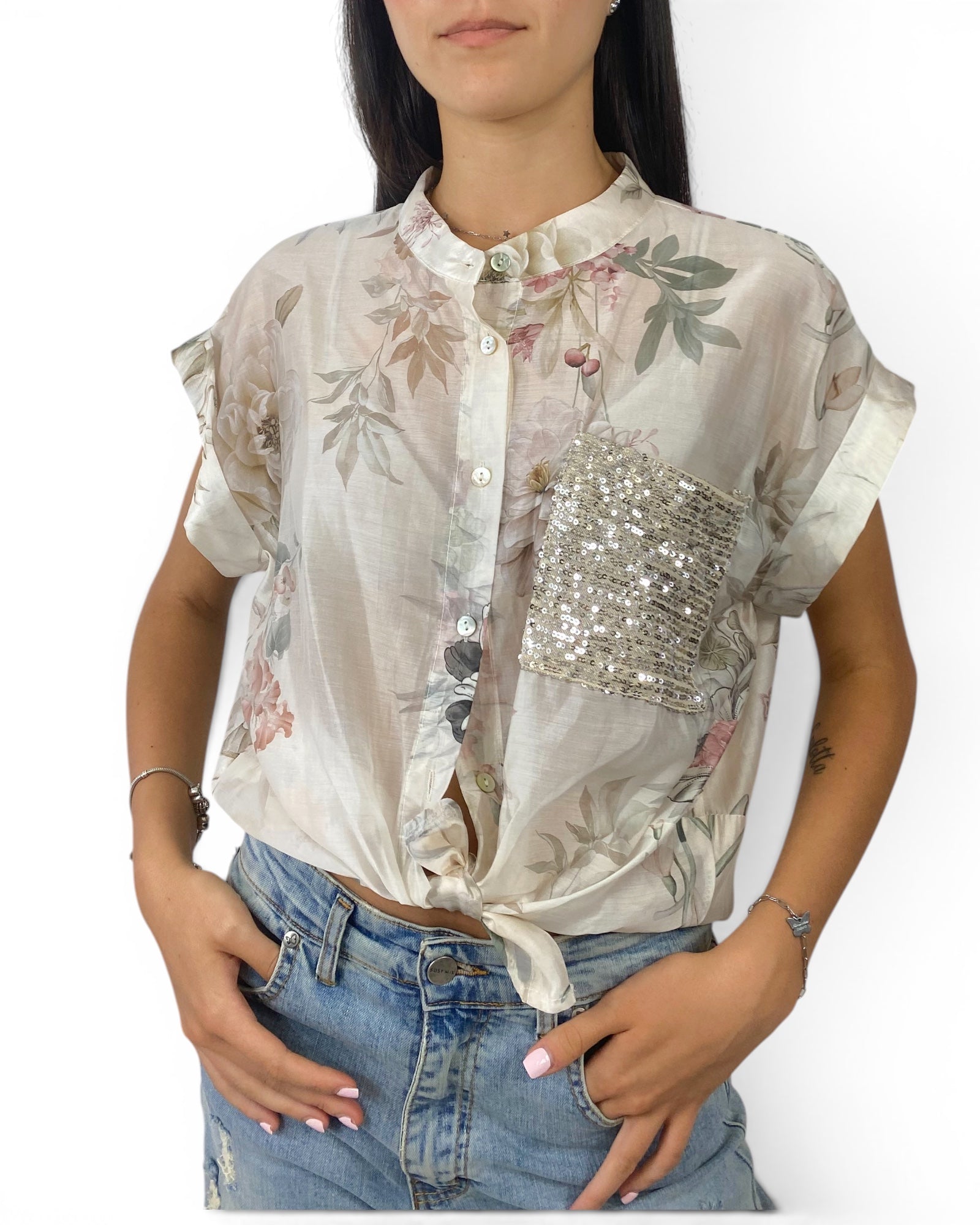 SUSY MIX CAMICIA FLOREALE PAILLETES