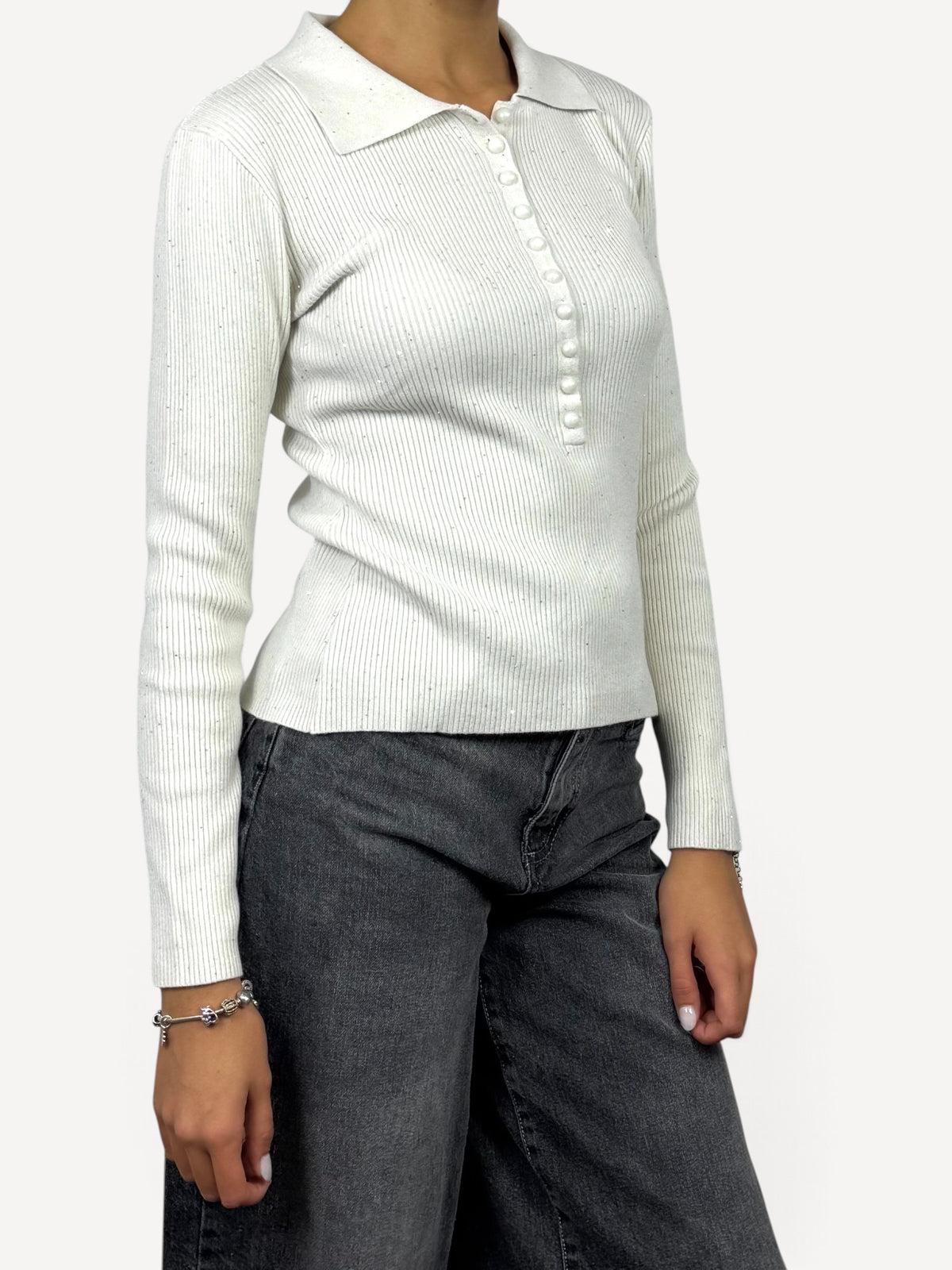 SUSY MIX MAGLIA MODELLO POLO A COSTINE CREMA