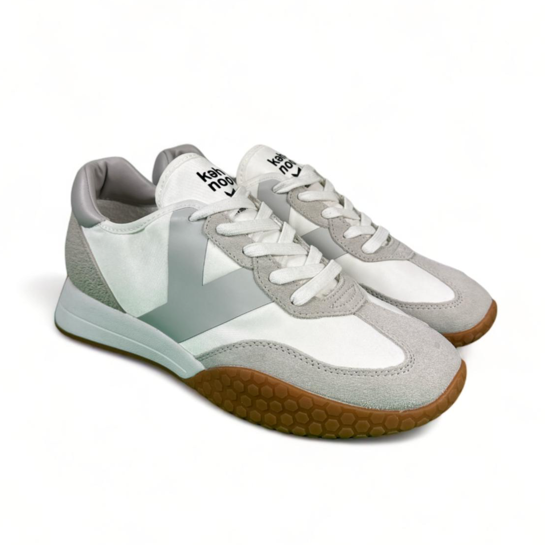 Kehnoo Sneakers uomo in tela bianca e suede grigio chiaro