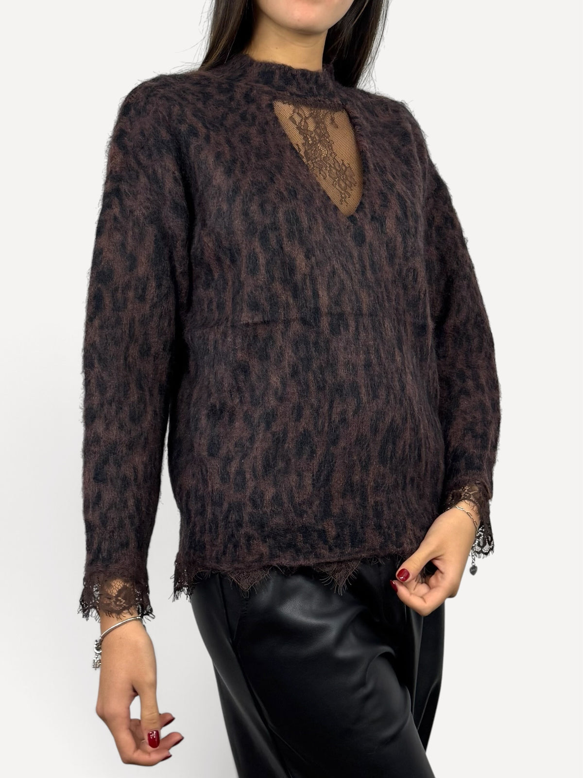 CECILE MAGLIA LEOPARD CON INSERTI IN PIZZO