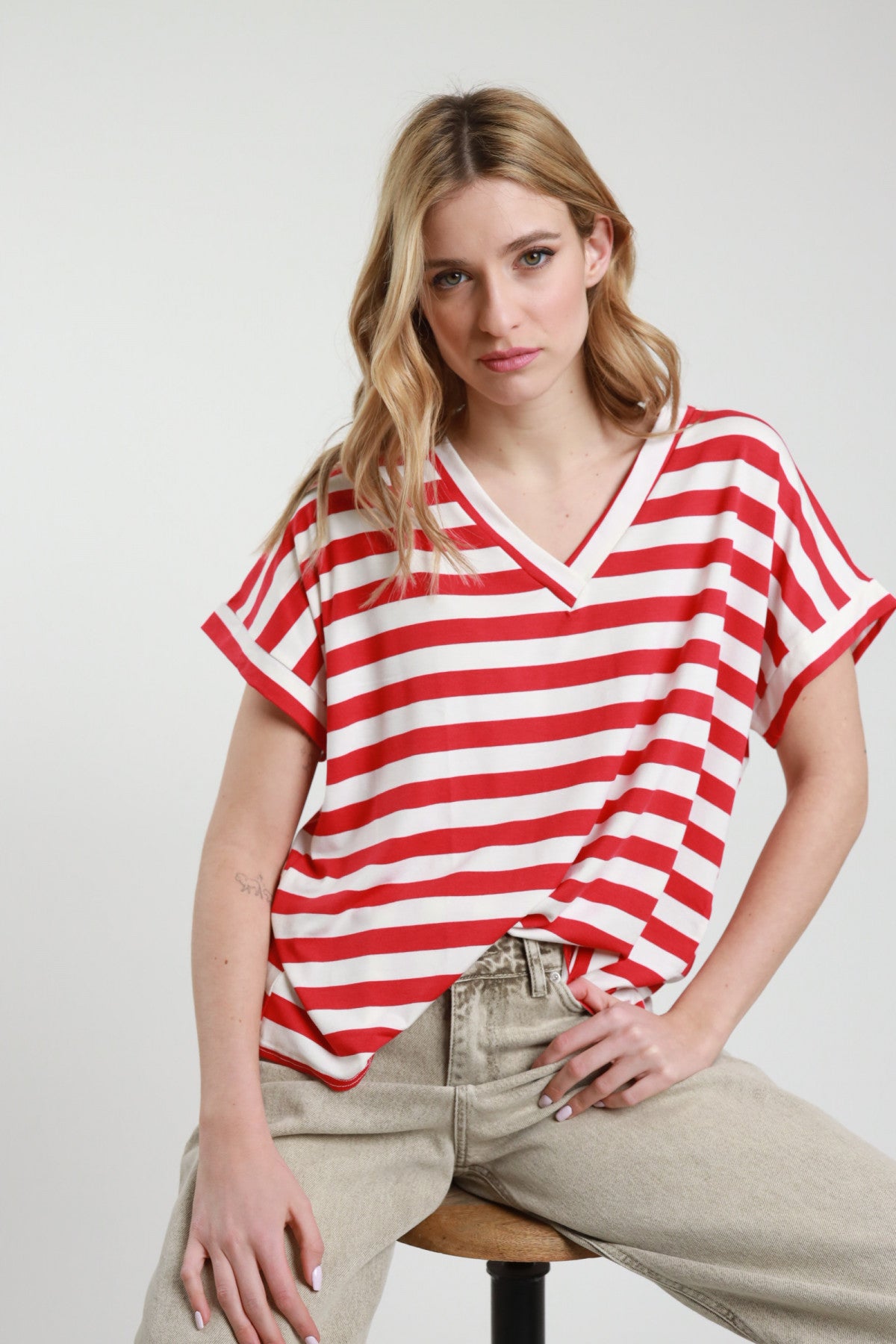 SUSY MIX T-SHIRT RIGHE BIANCA E ROSSA