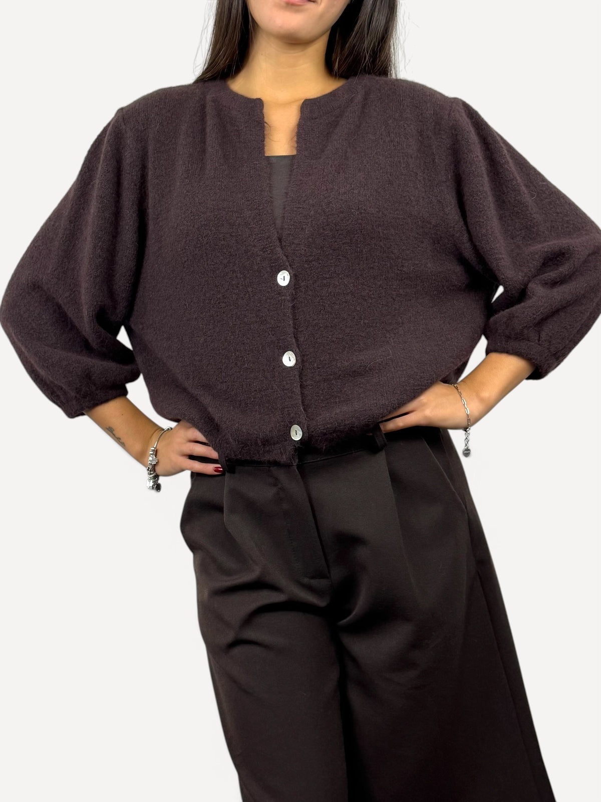 CECILE MAGLIA CARDIGAN MARRONE