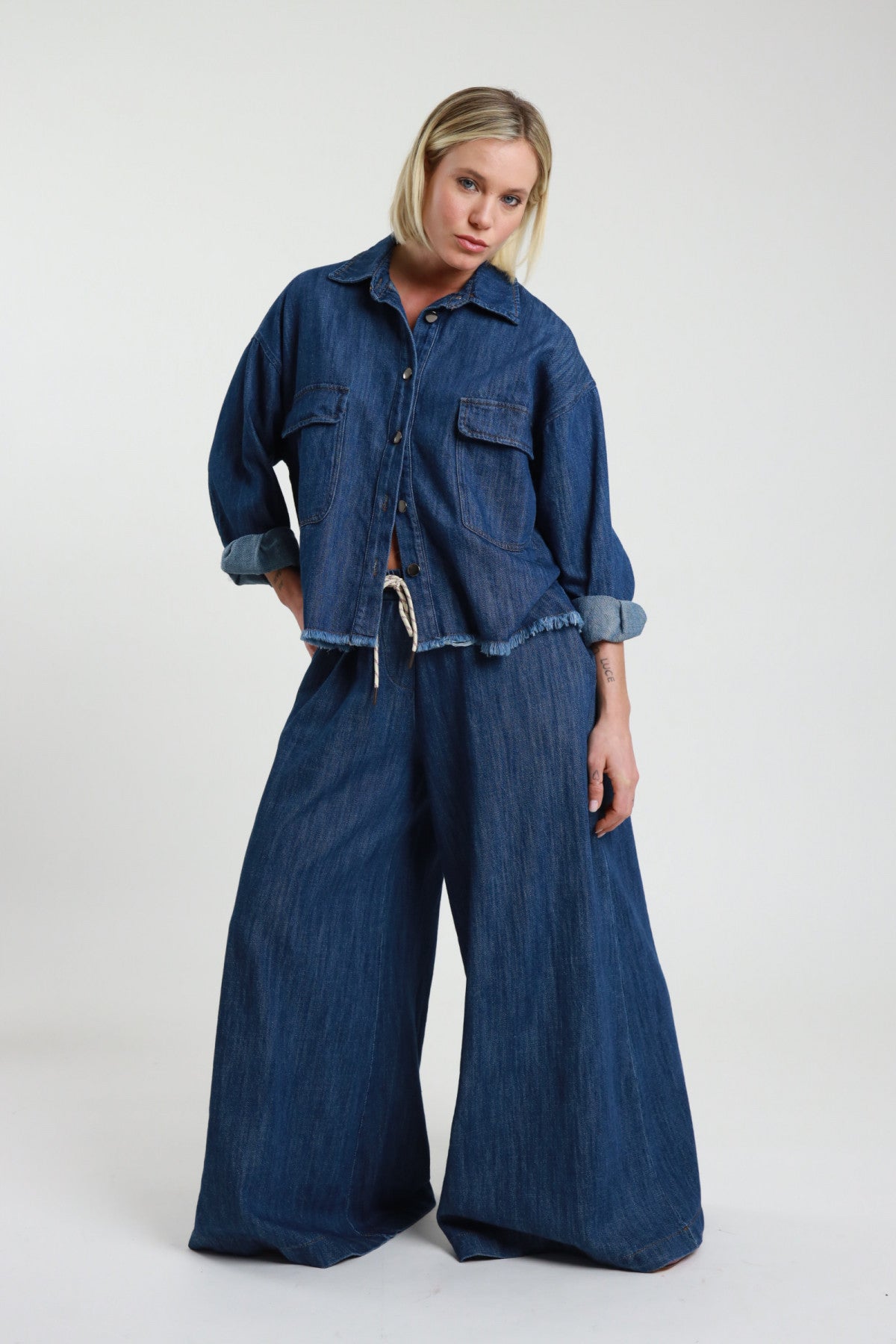 SUSY MIX PANTALONE PALAZZO DENIM SCURO