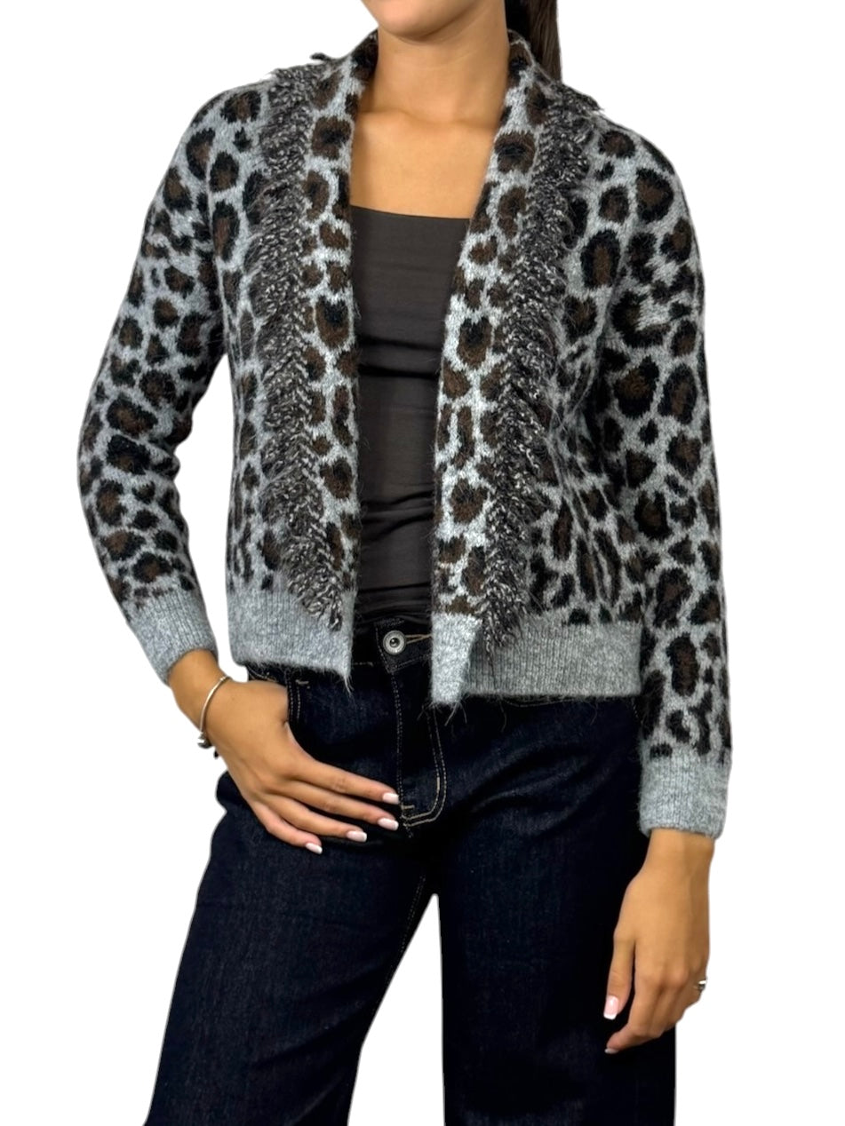 SUSY MIX CARDIGAN ANIMALIER GRIGIO