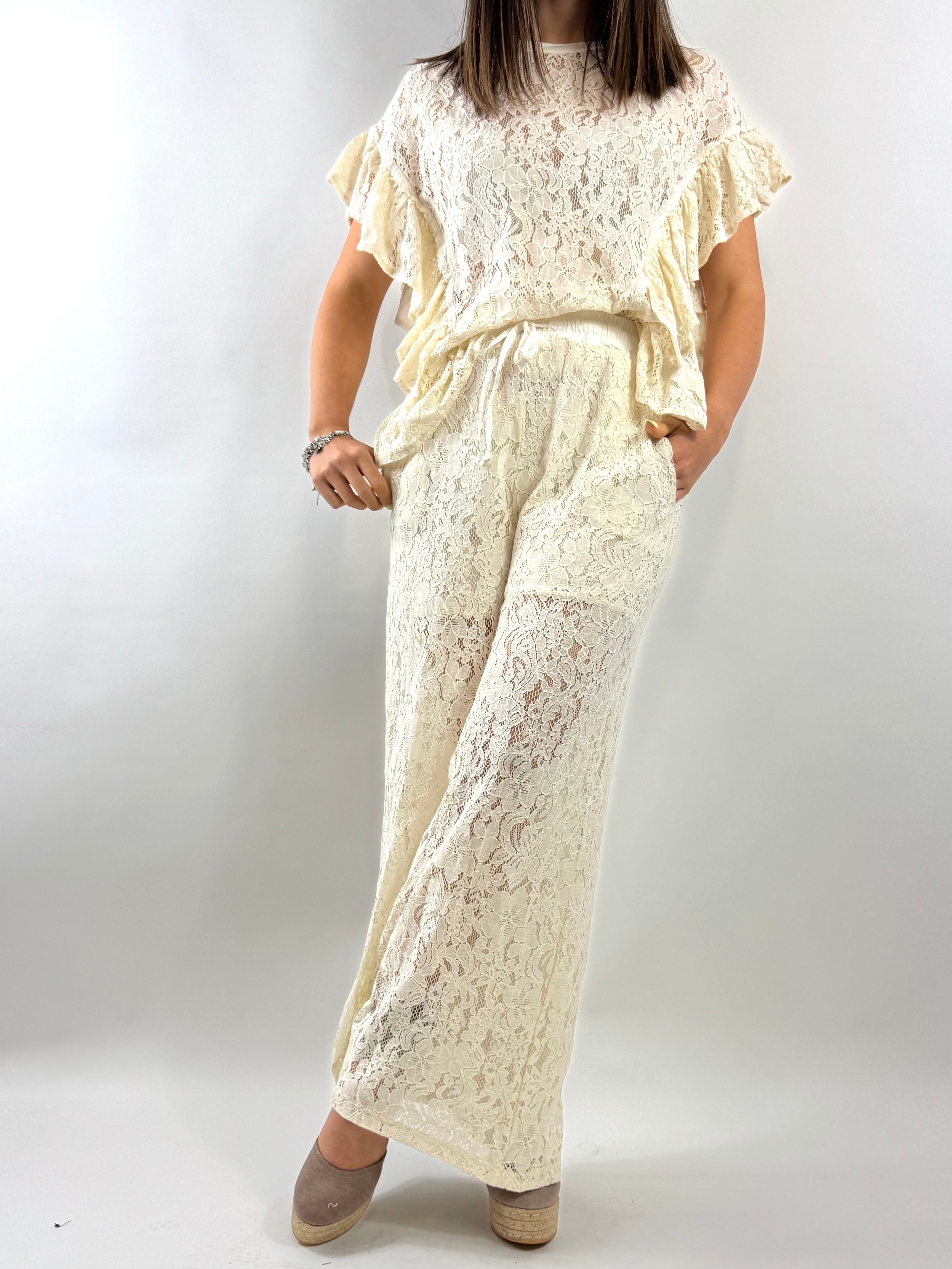 SUSY MIX PANTALONI PIZZO BURRO