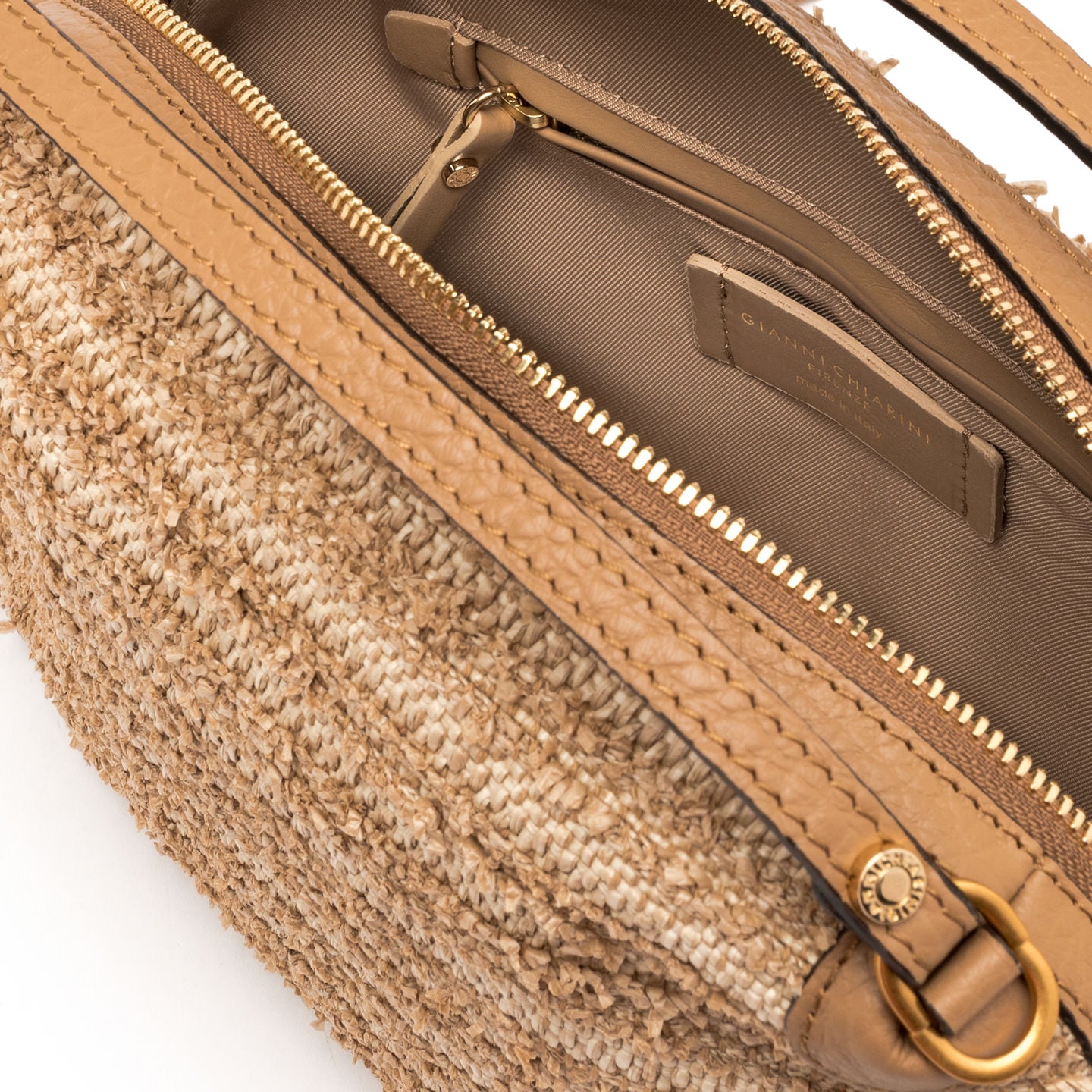 Gianni Chiarini borsa a mano in paglia con tracolla e inserti di pelle