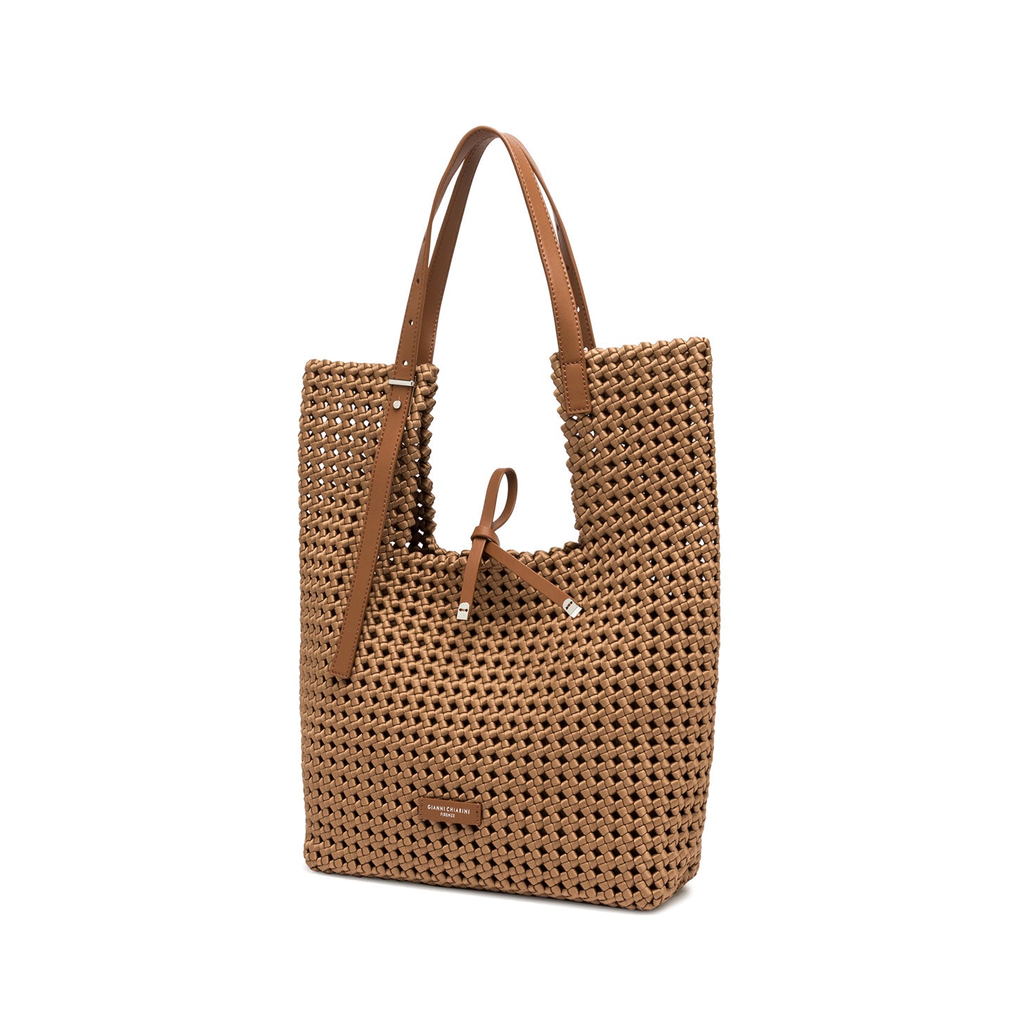 Gianni Chiarini borsa media a spalla in tessuto intrecciato marrone con pochette removibile