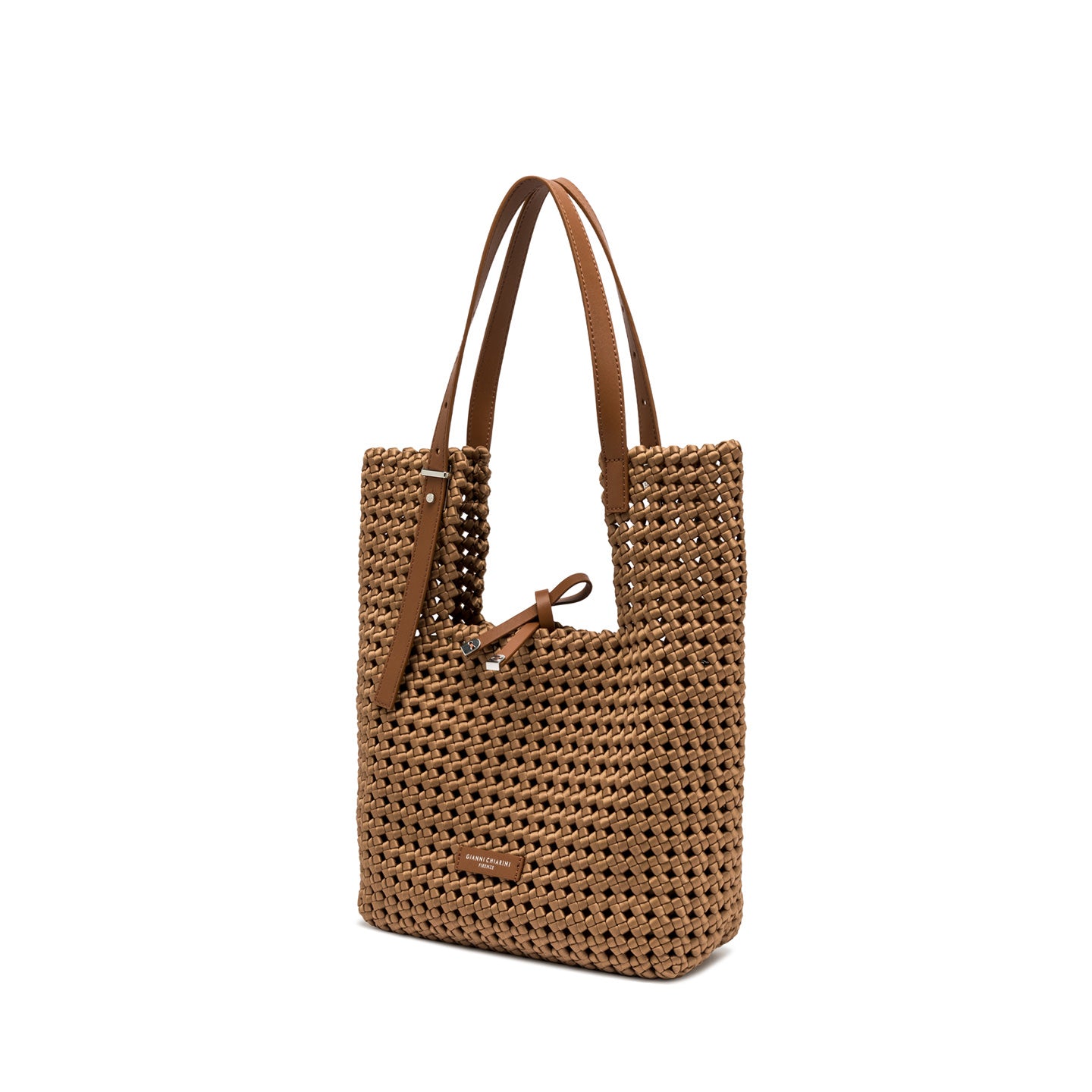 Gianni Chiarini borsa a spalla in tessuto intrecciato marrone con pochette removibile in canvas