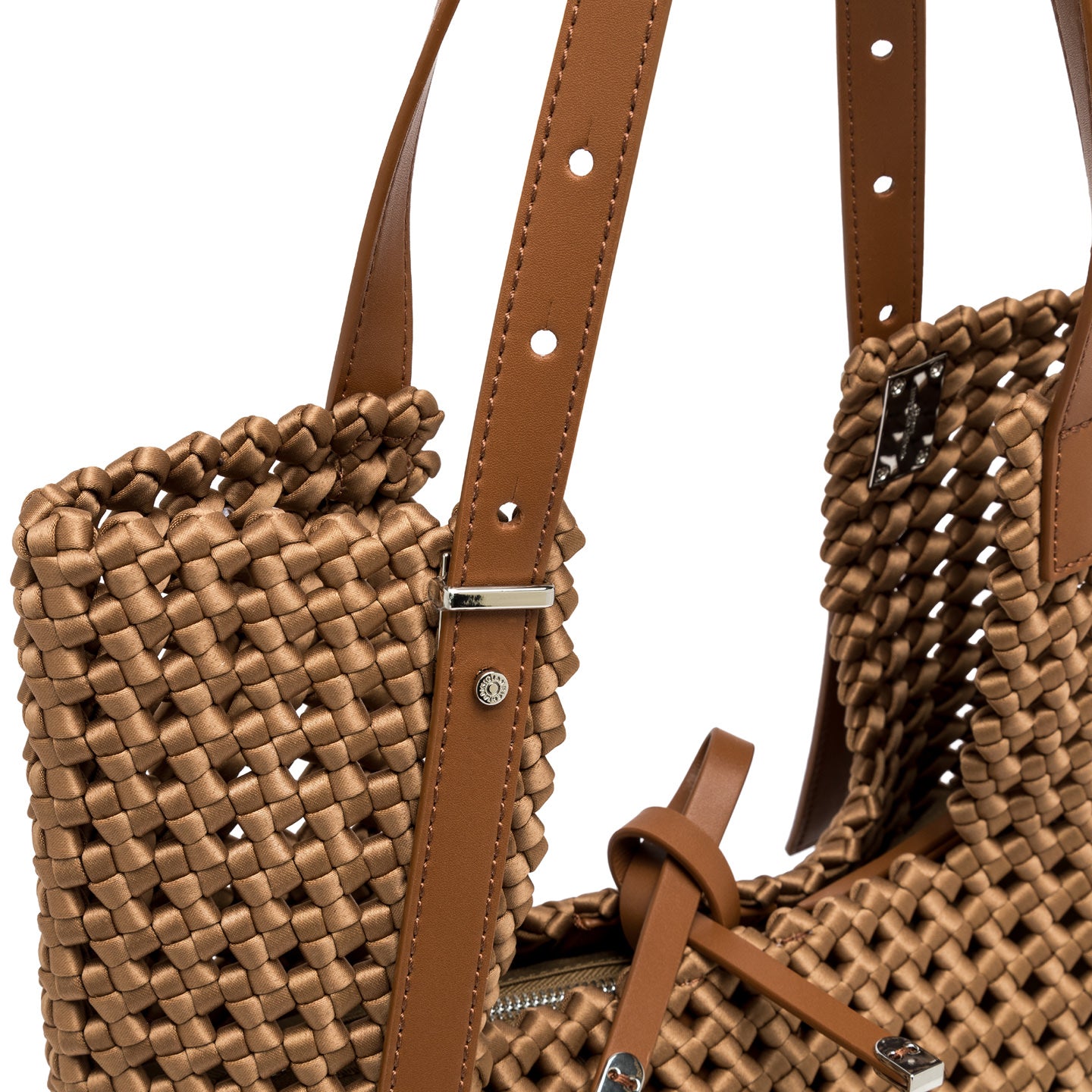 Gianni Chiarini borsa a spalla in tessuto intrecciato marrone con pochette removibile in canvas