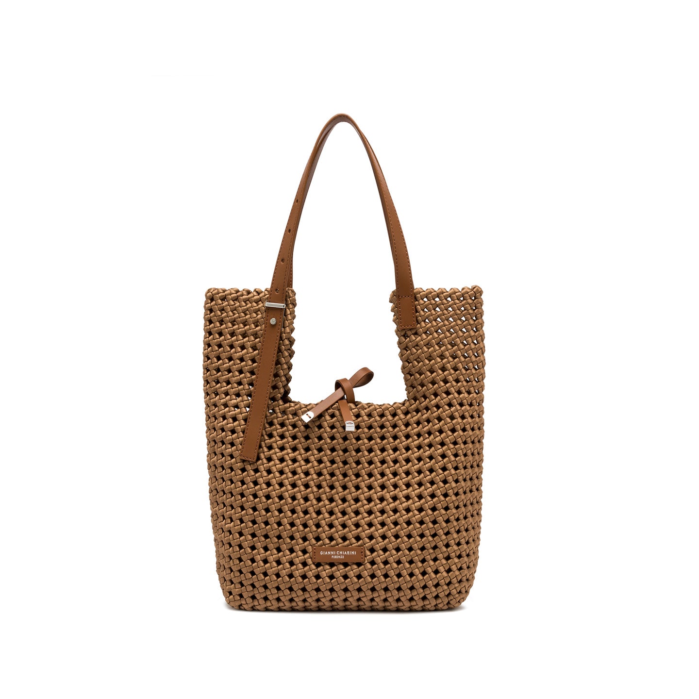 Gianni Chiarini borsa a spalla in tessuto intrecciato marrone con pochette removibile in canvas