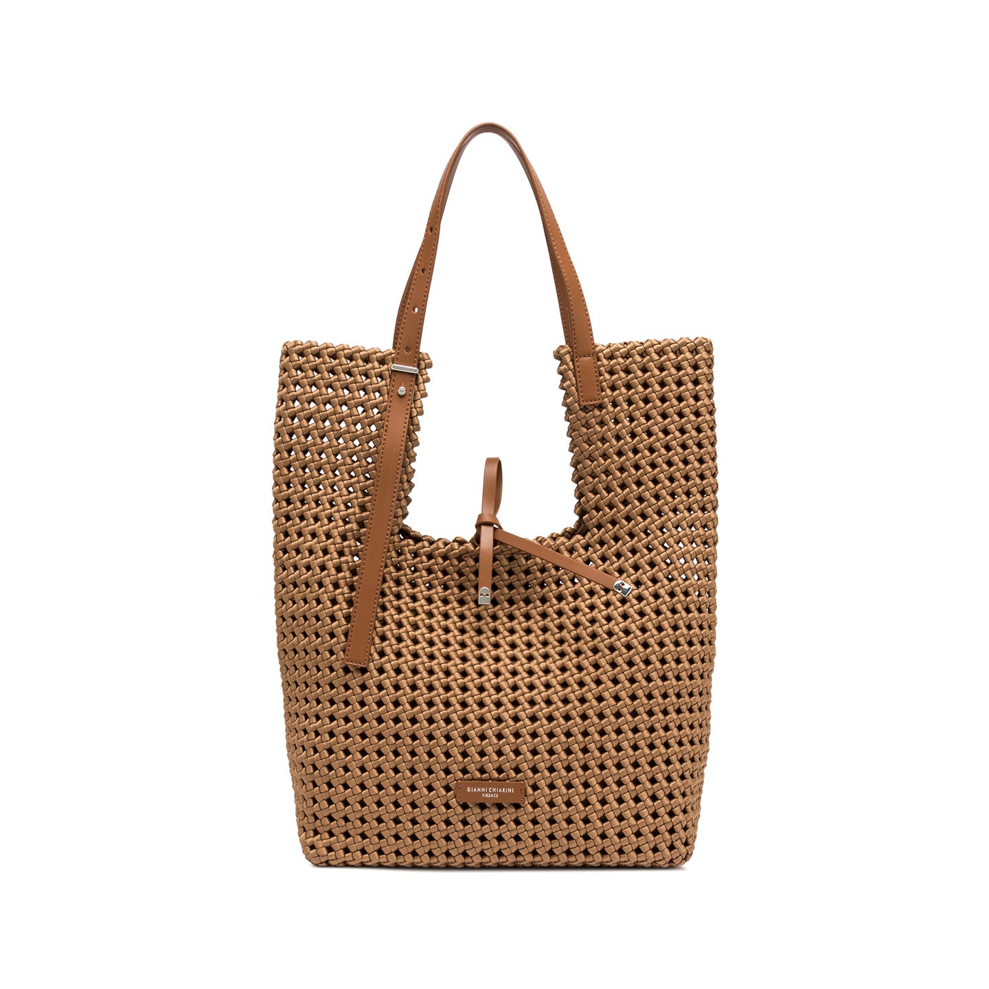 Gianni Chiarini borsa media a spalla in tessuto intrecciato marrone con pochette removibile