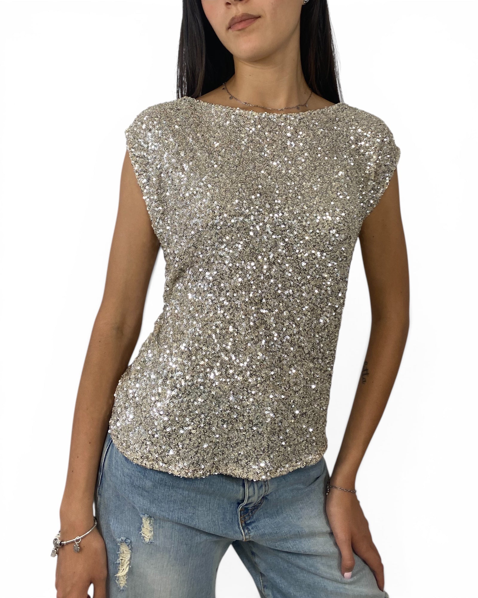 SUSY MIX MAGLIA PAILLETTES ARGENTO