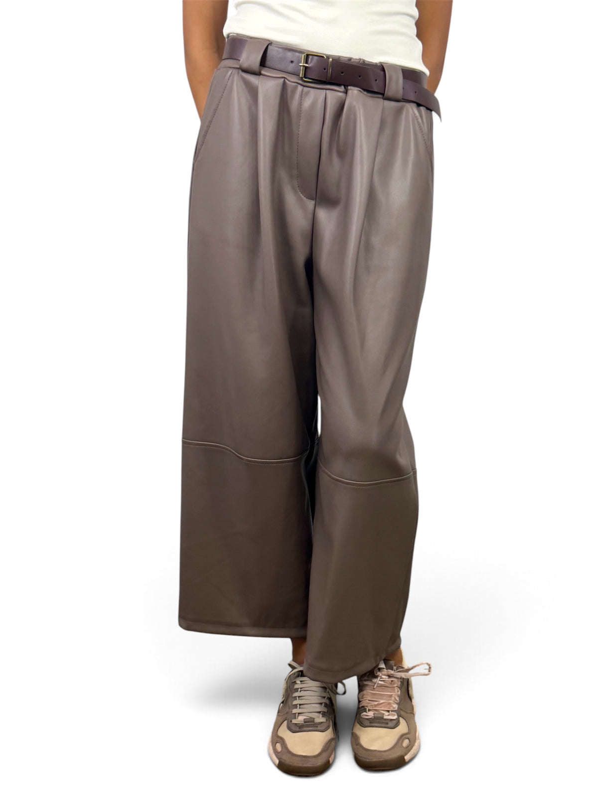 CECILE PANTALONI PENCE CON CINTURA FANGO