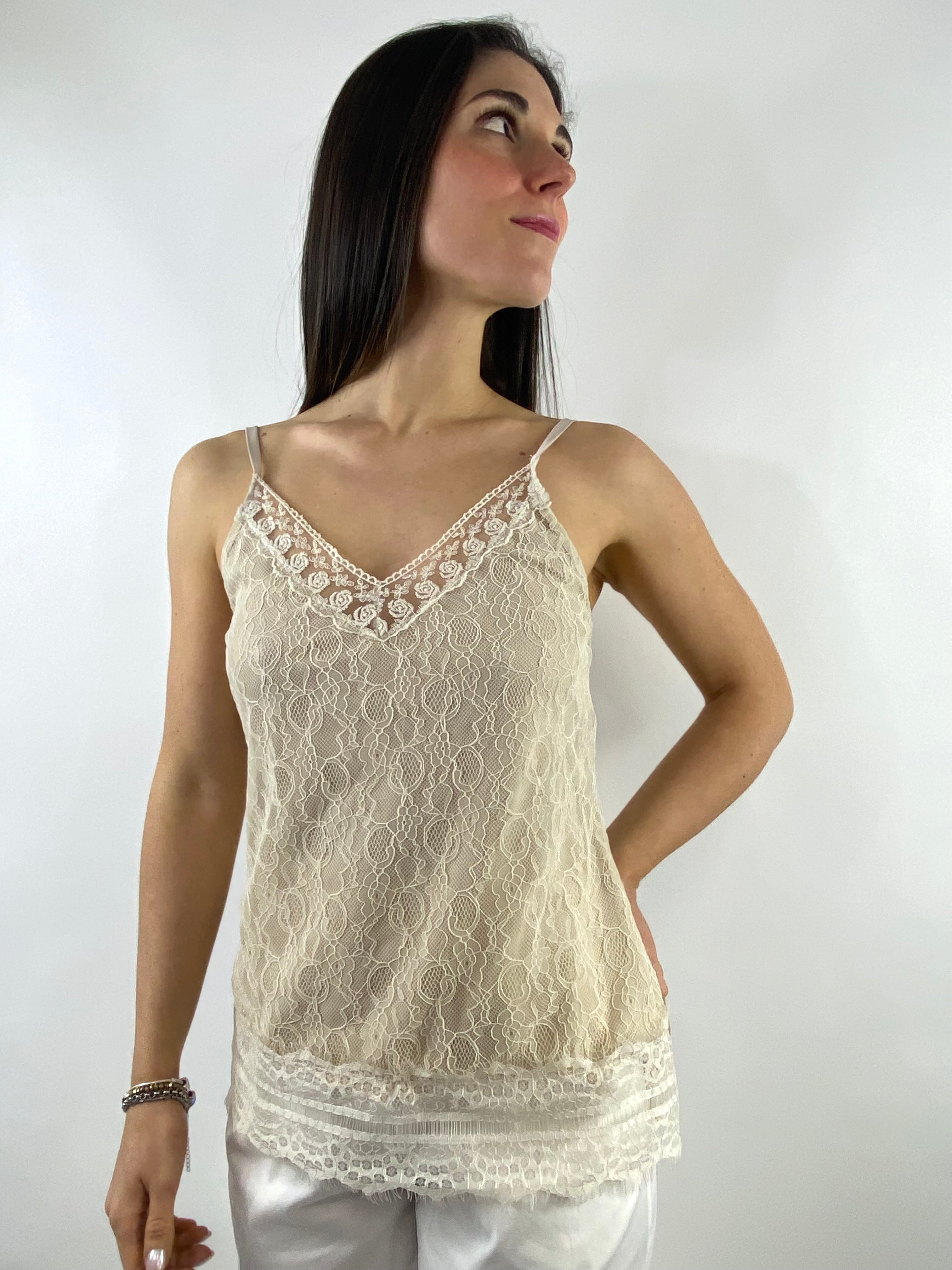 CECILE TOP PIZZO BEIGE
