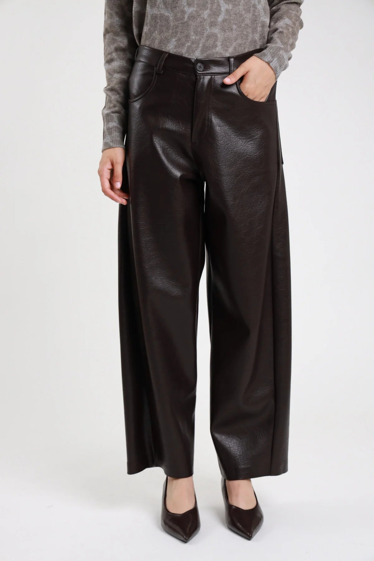 SUSY MIX PANTALONE ECOPELLE MORO