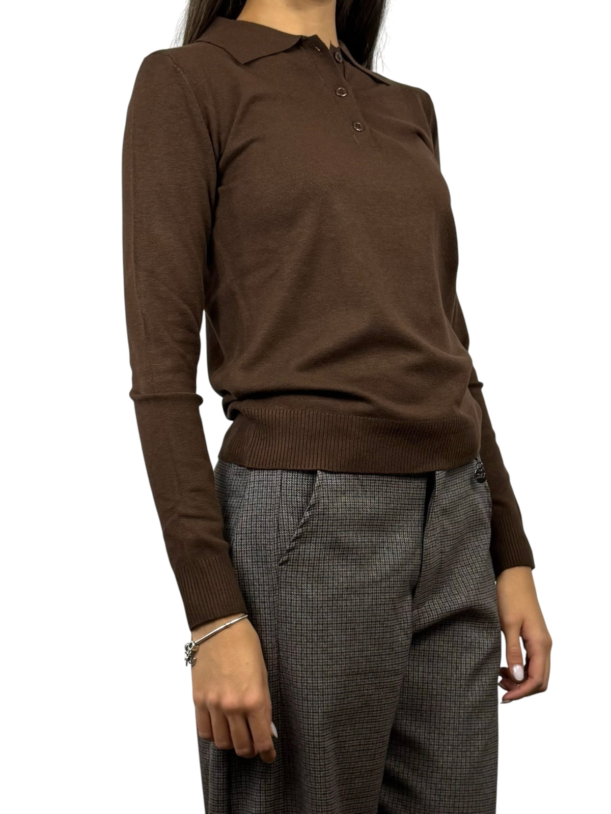 SUSY MIX MAGLIA POLO CON BOTTONCINI MORO