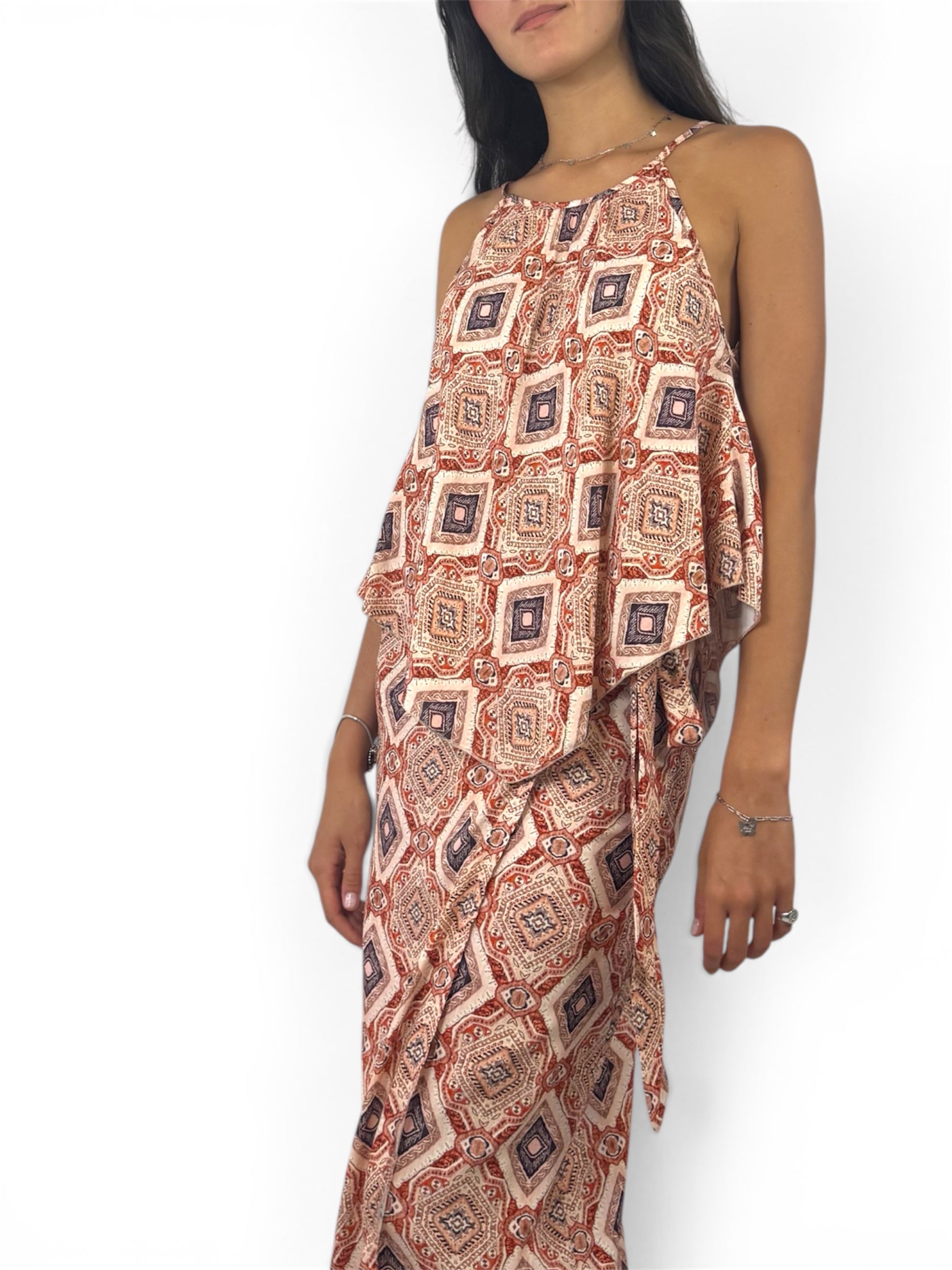 KIKISIX TOP SCOLLO AMERICANA STAMPATO ROSA