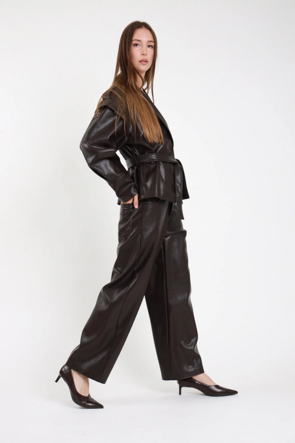 SUSY MIX PANTALONE ECOPELLE MORO