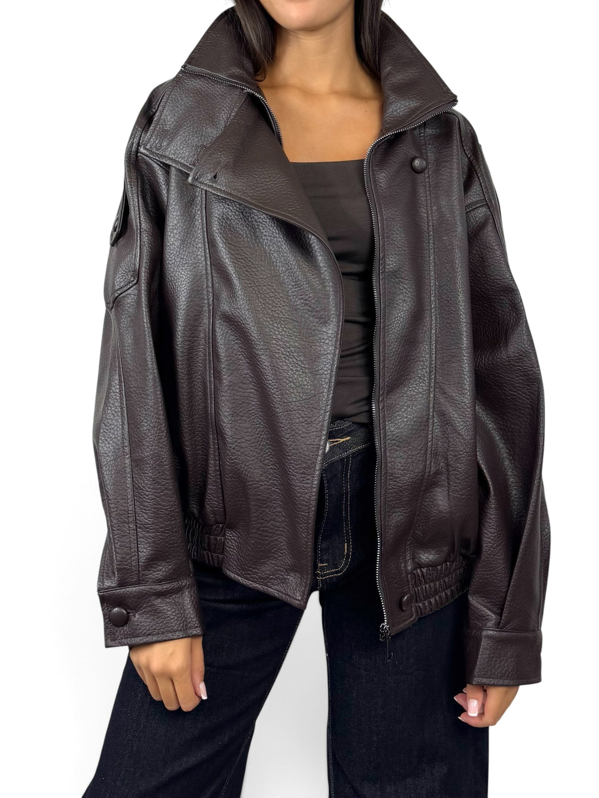CECILE GIUBBOTTO BOMBER IN SIMILPELLE TESTA DI MORO