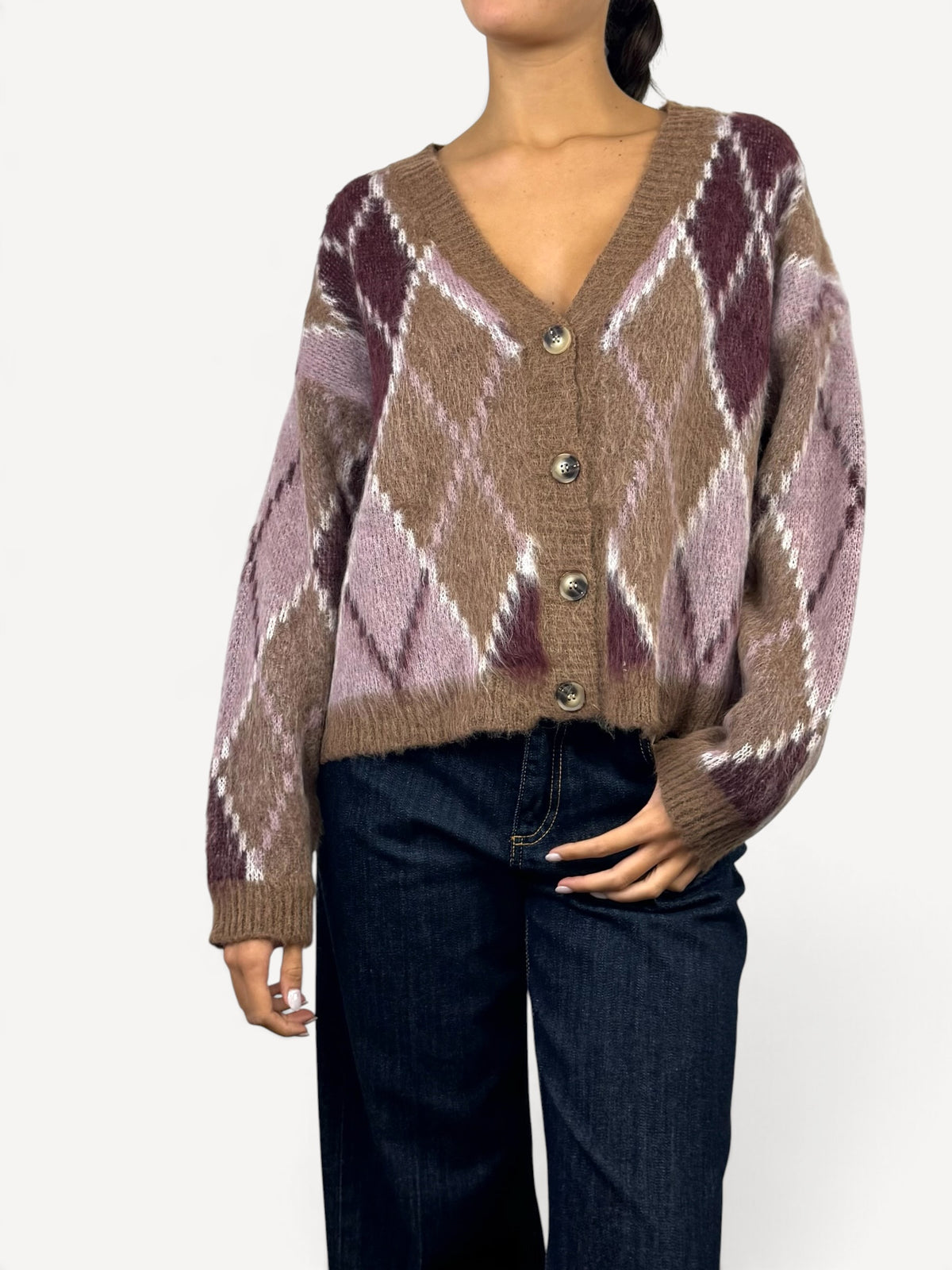 SUSY MIX CARDIGAN FANTASIA ROMBI FANGO