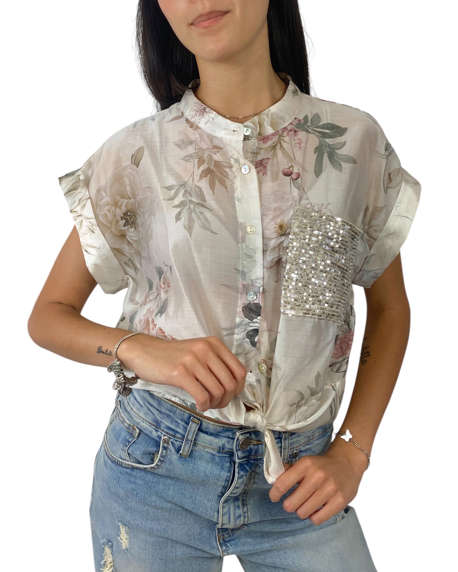 SUSY MIX CAMICIA FLOREALE PAILLETES